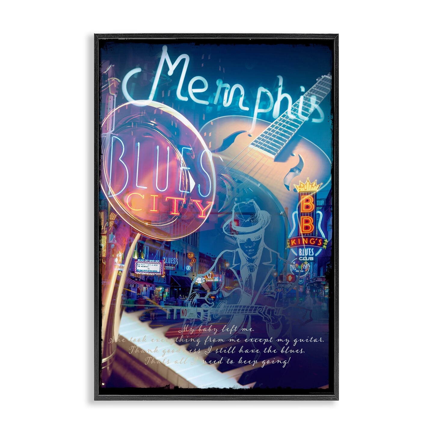 Stupell Industries Memphis Blues City Framed Giclee Wall Art Design by Reinders