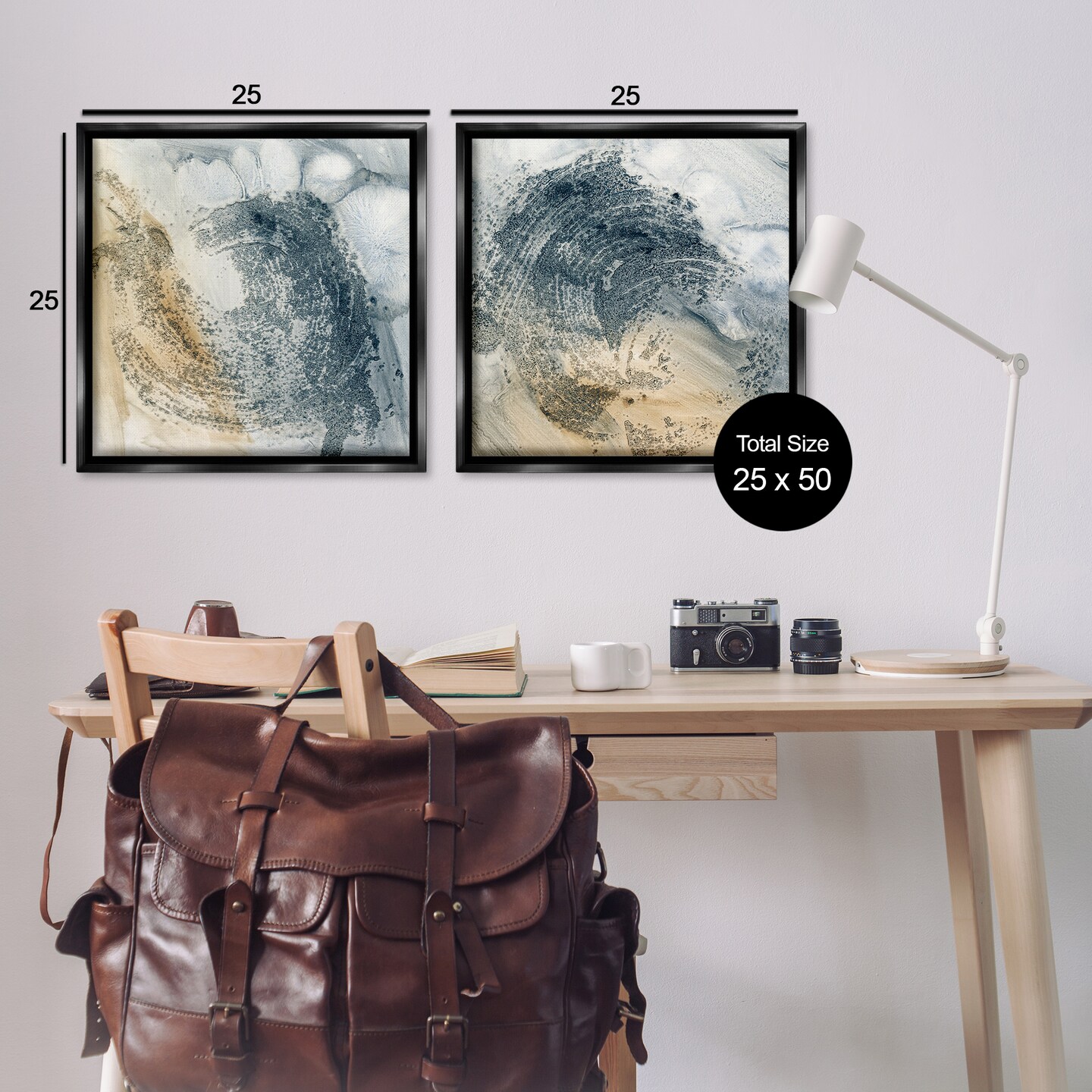 Stupell Industries Abstract Beige Blue Wave 2 pc Framed Floater Canvas Wall Art Set Design by Ethan Harper