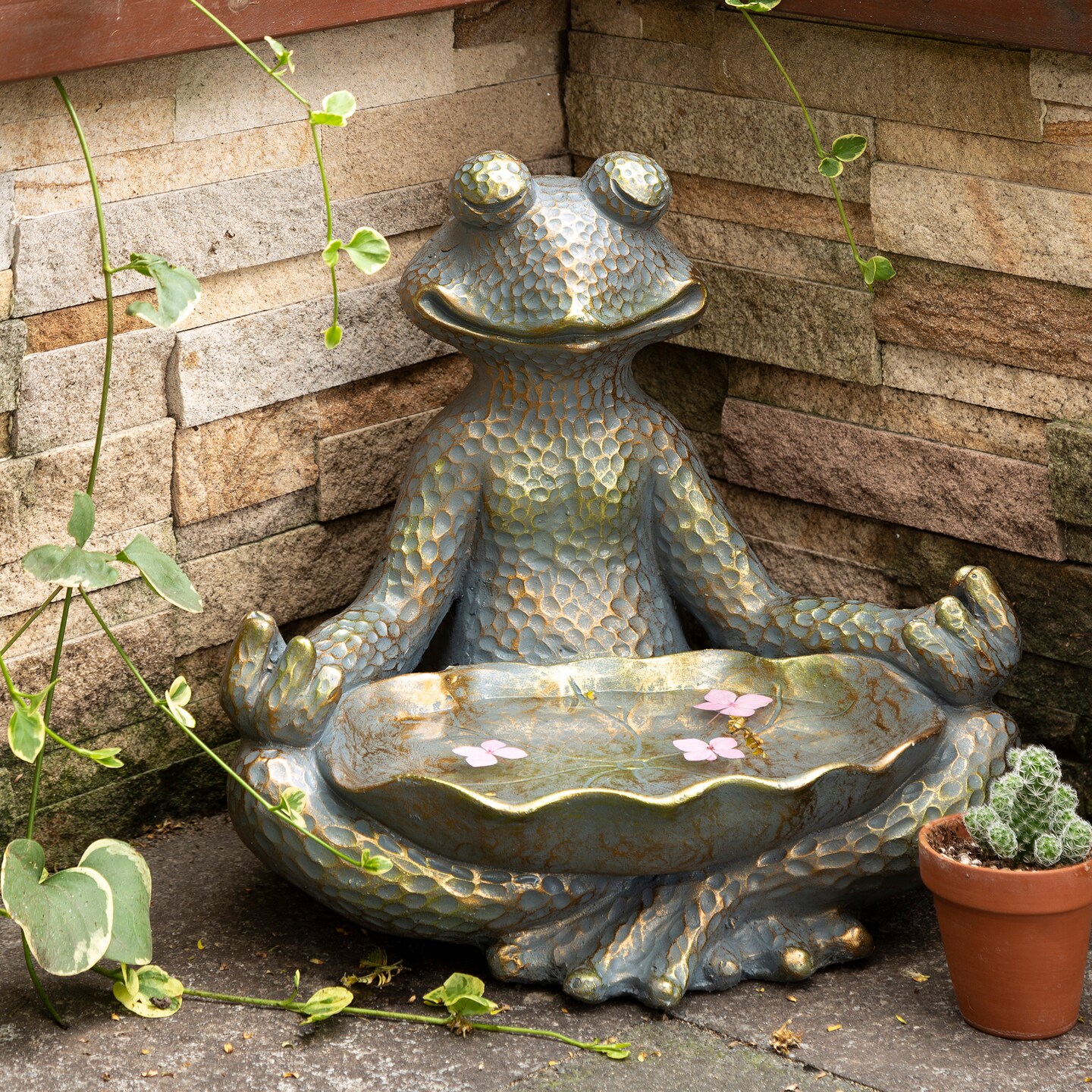 14.25&#x22;H Bronze MGO Yoga Frog Statue