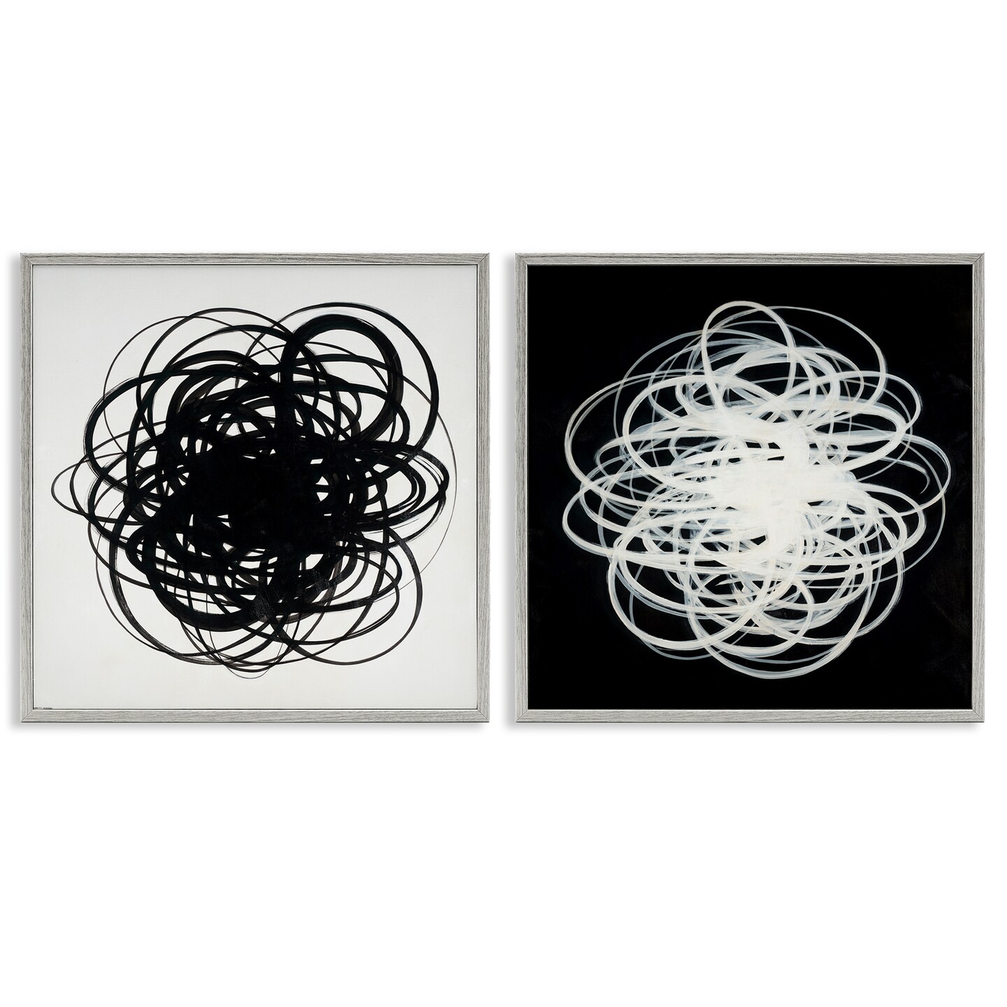 Stupell Industries Black & White Tangled Lines 2 pc Framed Giclee Wall Art Set Design by Haxton