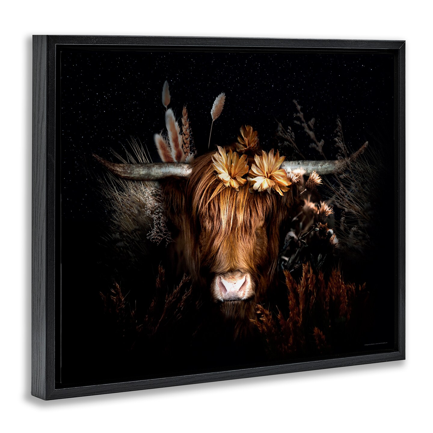 Stupell Industries Shadowed Cattle &#x26; Botanicals Framed Floater Canvas Wall Art Design by Reinders