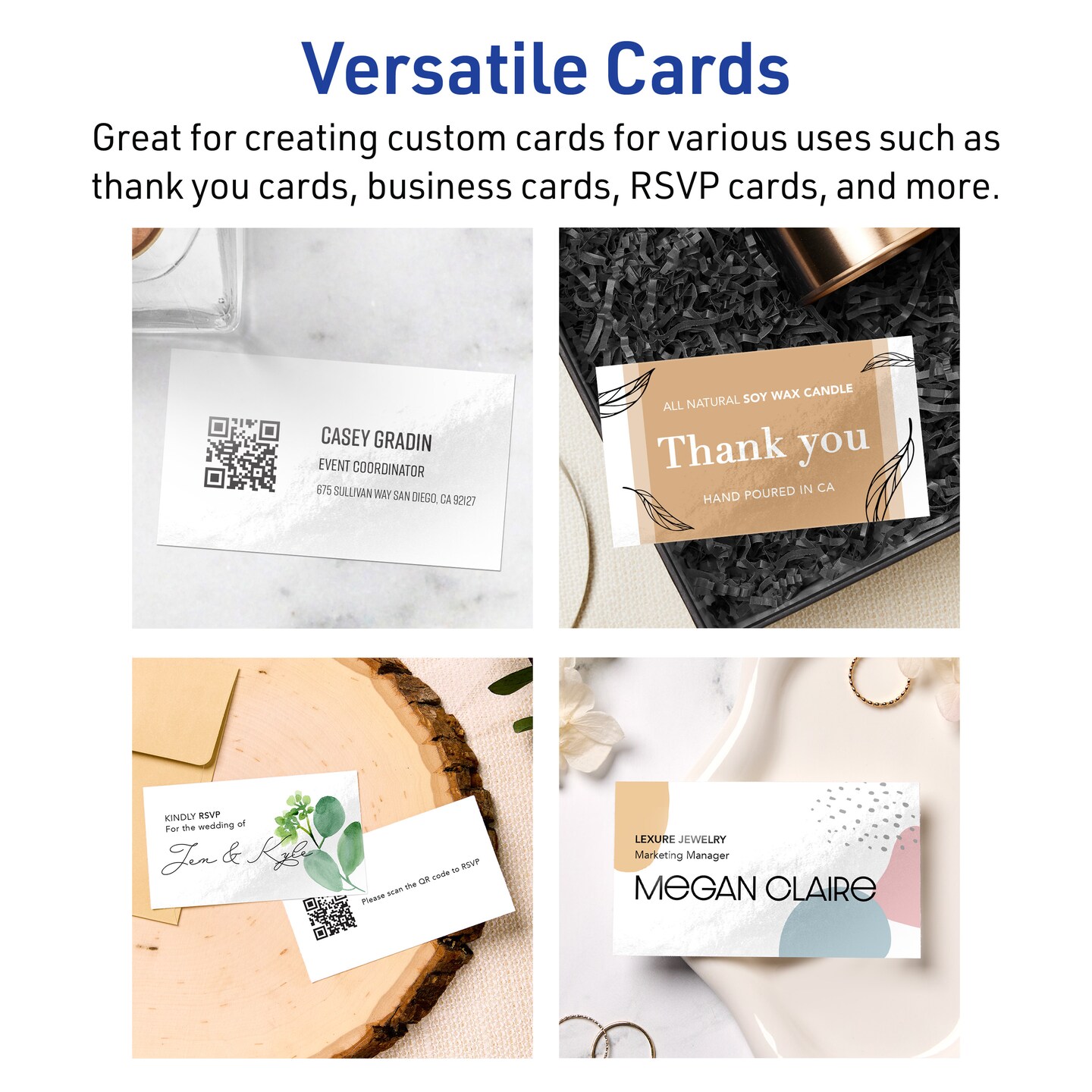 2&#x22; x 3-1/2&#x22; Rectangle, Glossy White Business Cards