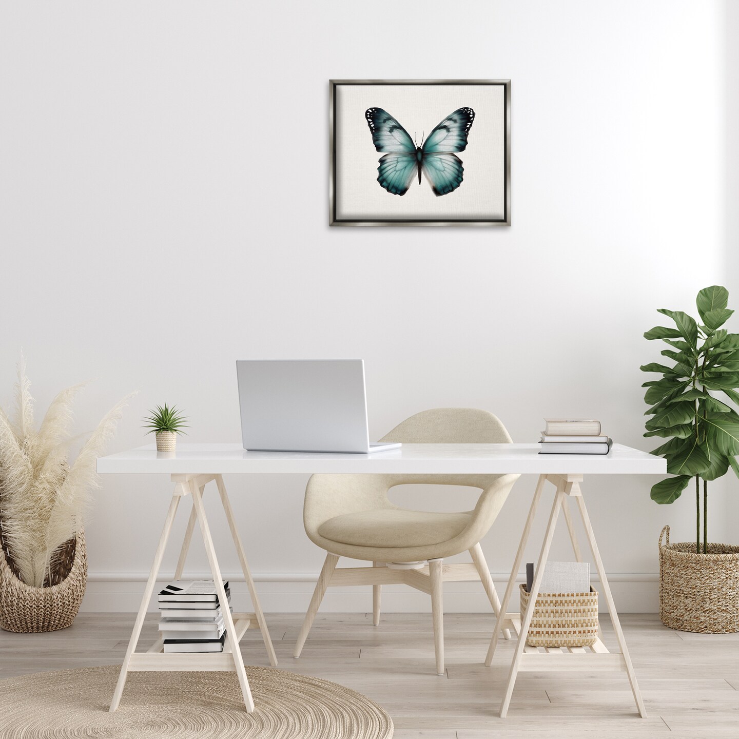 Stupell Industries Teal Symmetrical Butterfly Framed Floater Canvas Wall Art Design by Elizabeth Medley