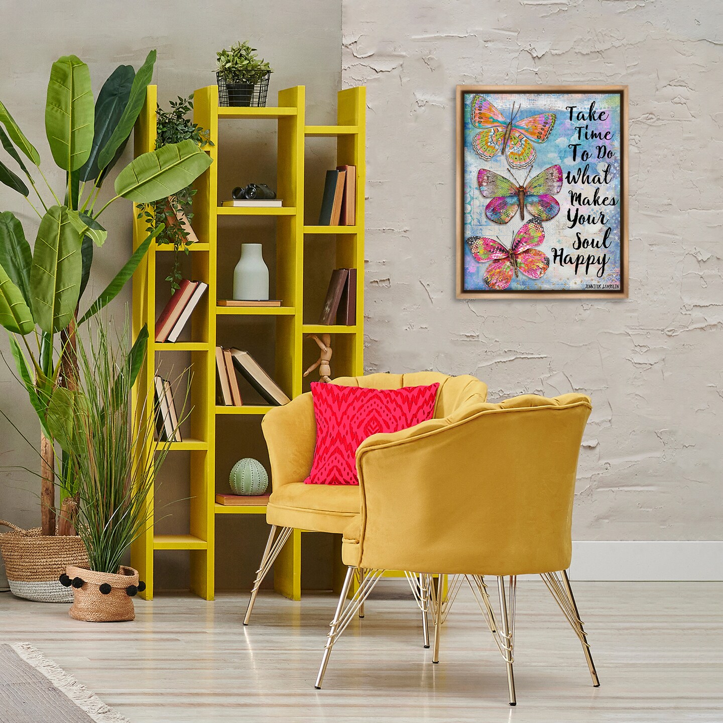 Stupell Industries Makes Your Soul Happy Butterfly Framed Floater Canvas Wall Art Design by Jennifer Lambein