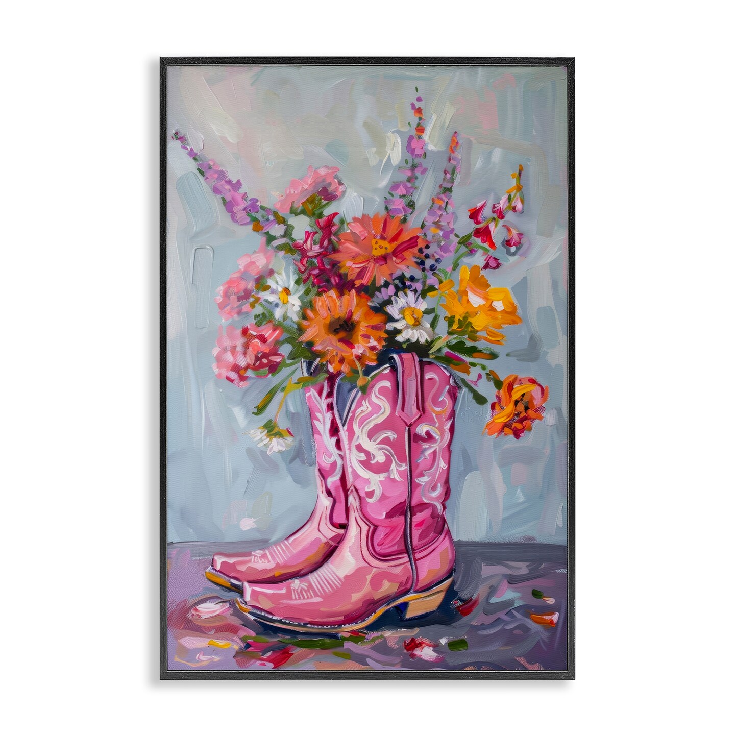 Stupell Industries Floral Cowboy Boots Framed Giclee Wall Art Design by Petal Prints Design