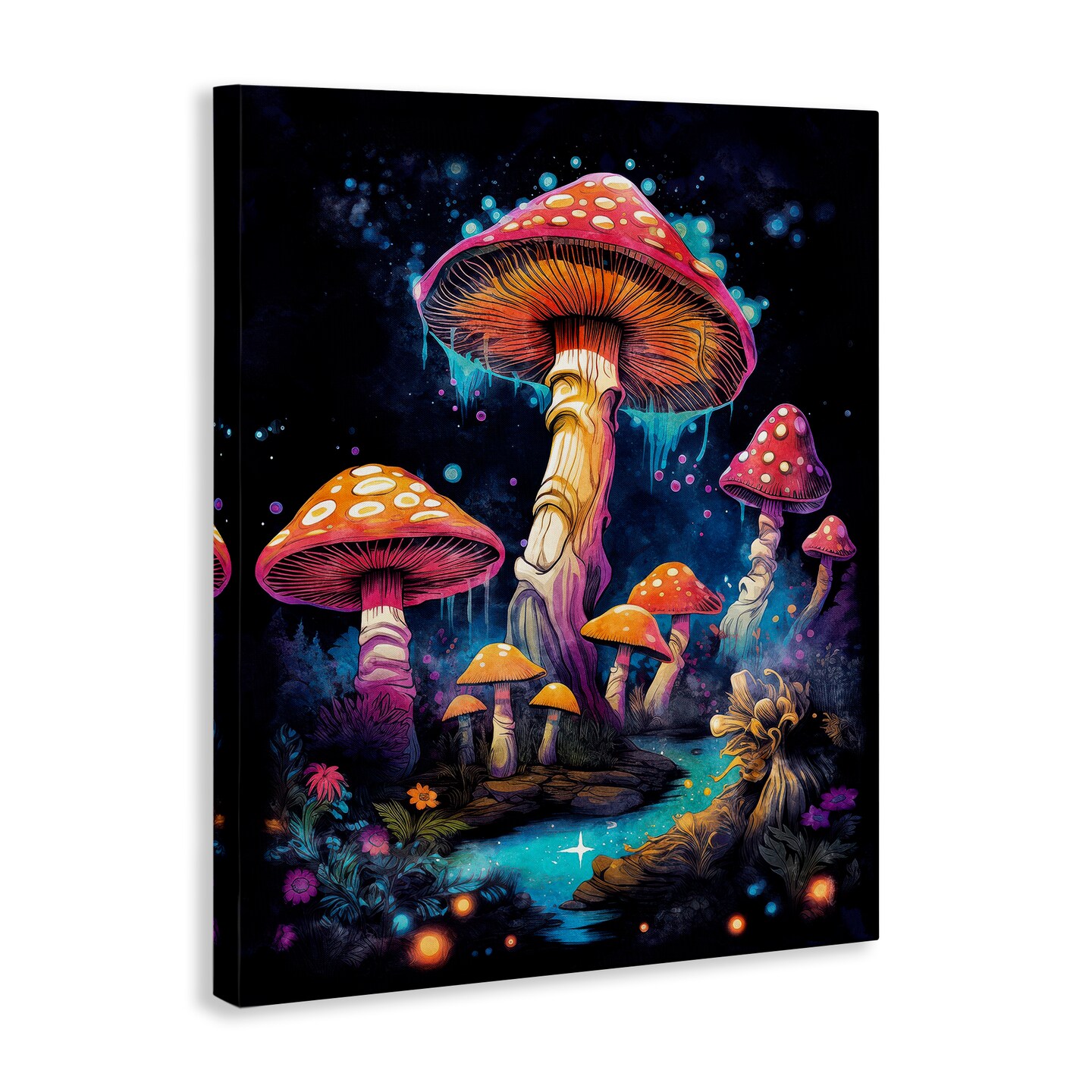 Stupell Industries Psychedelic Mushroom Scene Canvas Wall Art Design by Nina Blue