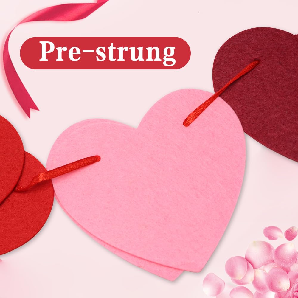 Valentines Day Decorations, Pre-Strung Felt Heart Garland for Mantle, Wall, Party Decorations, Hanging Hearts Decorations for Valentines Day Decor - 6 Strips of Valentine&#x27;s Day Banner