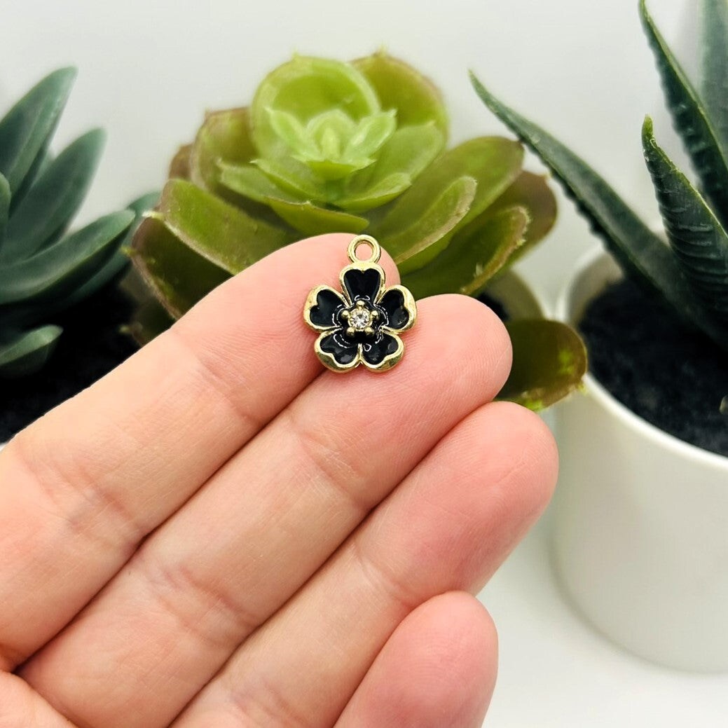 1, 4, 20 or 50 Pieces: Black Flower with Rhinestone