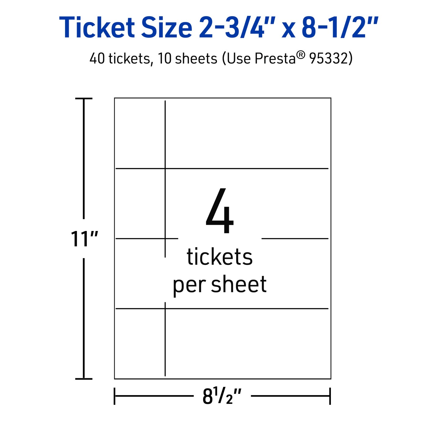 2-3/4&#x22; x 8-1/2&#x22; Rectangle, Glossy White Tickets