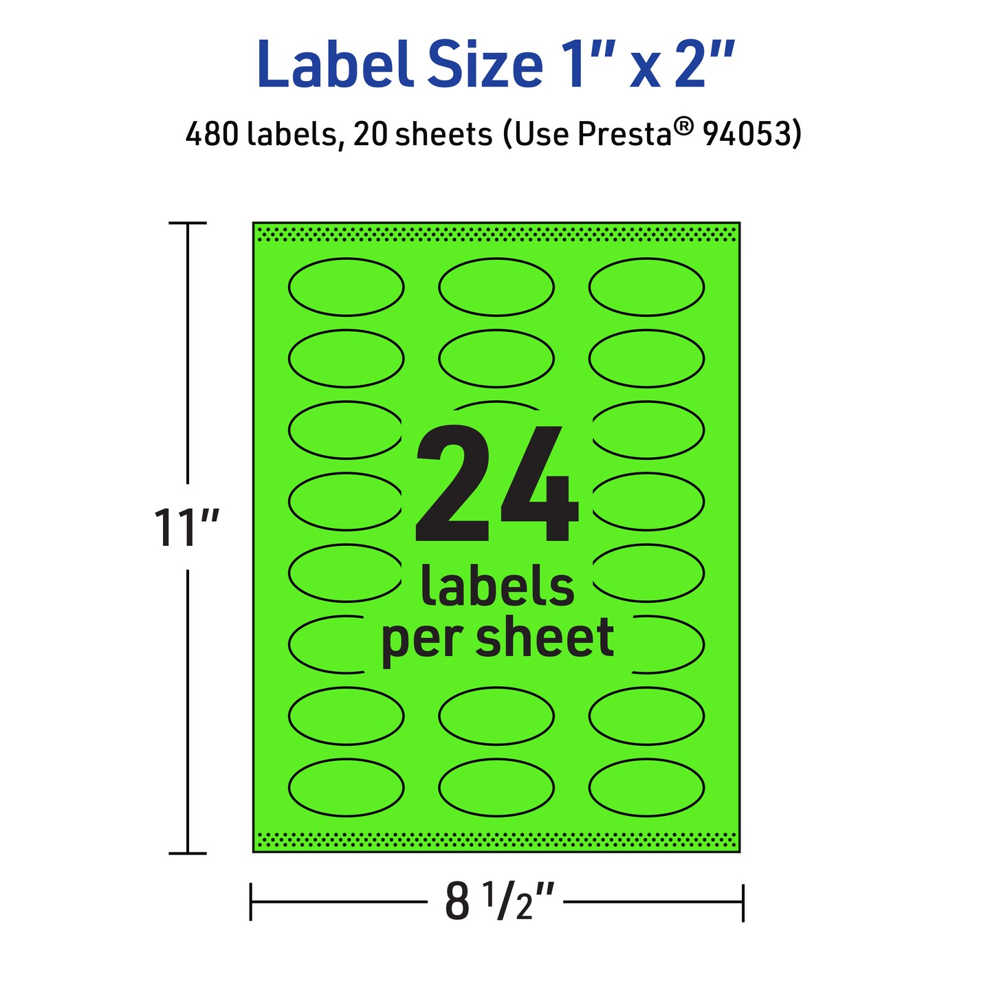 Avery Neon Green Paper Labels, 1&#x22; x 2&#x22; Oval