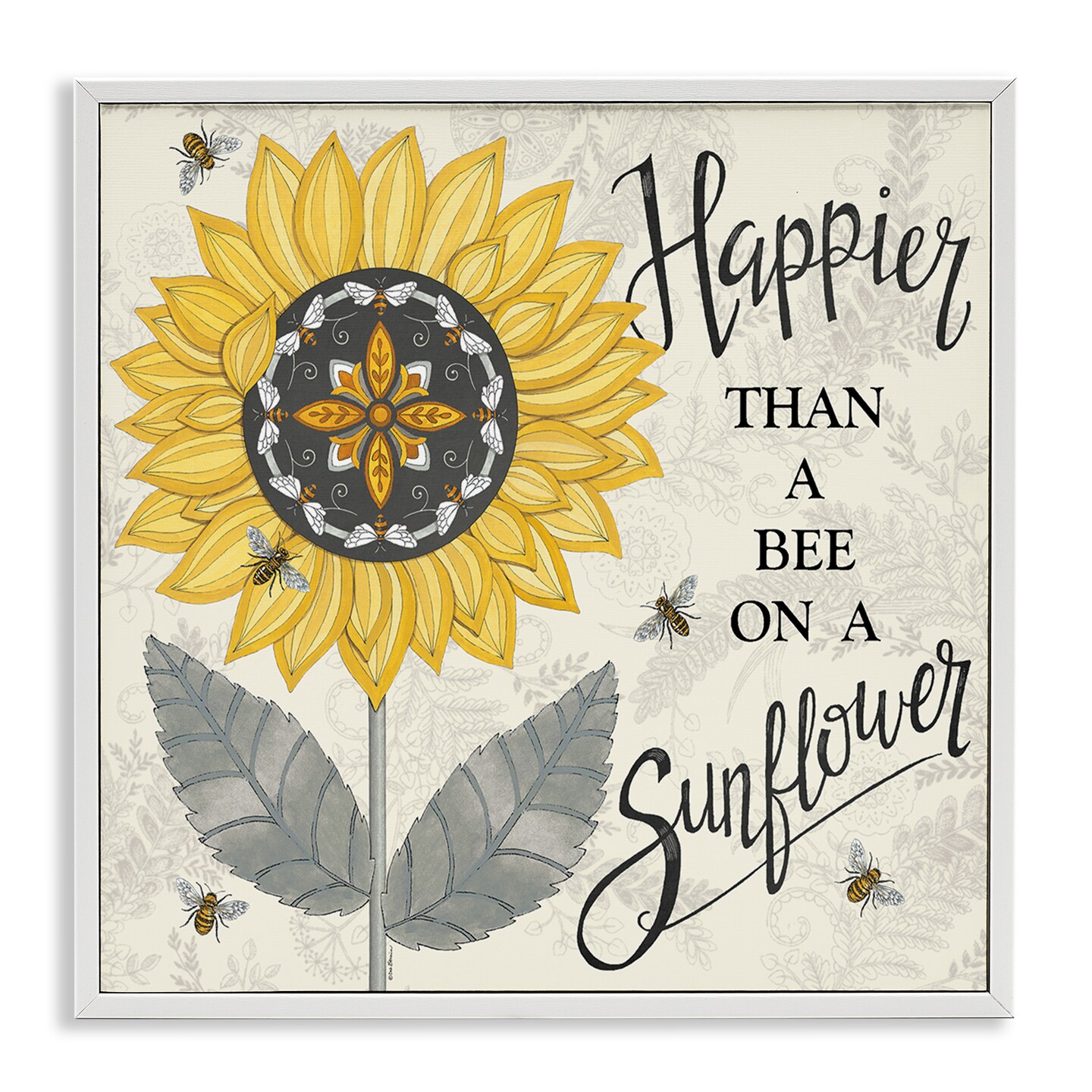 Stupell Industries Happier Than Bee &#x26; Sunflower Framed Giclee Wall Art Design by Deb Strain