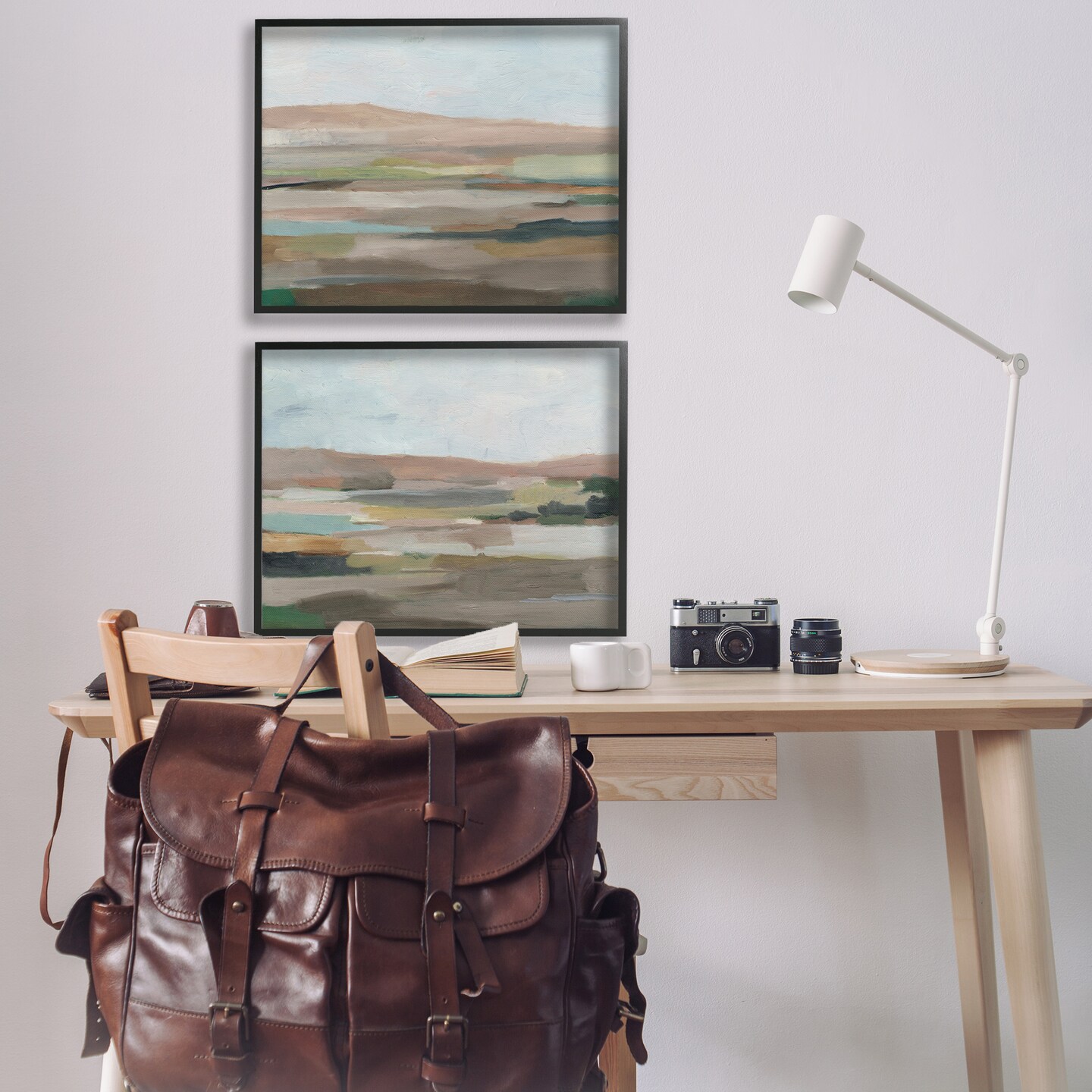 Stupell Industries Neutral Abstract Landscape 2 pc Framed Giclee Wall Art Set Design by Ethan Harper