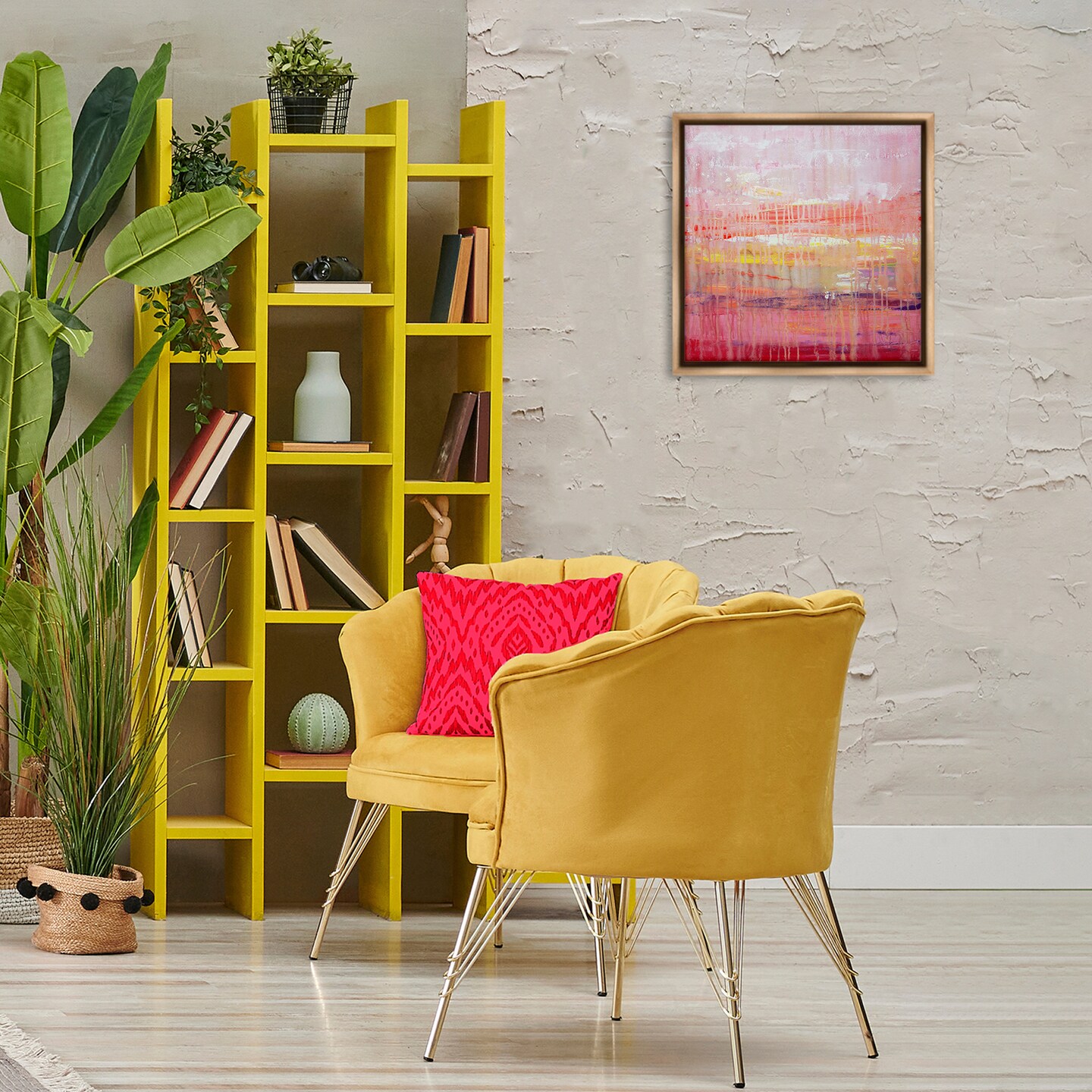 Stupell Industries Dripping Paint on Pink Framed Floater Canvas Wall Art Design by Hilary Winfield