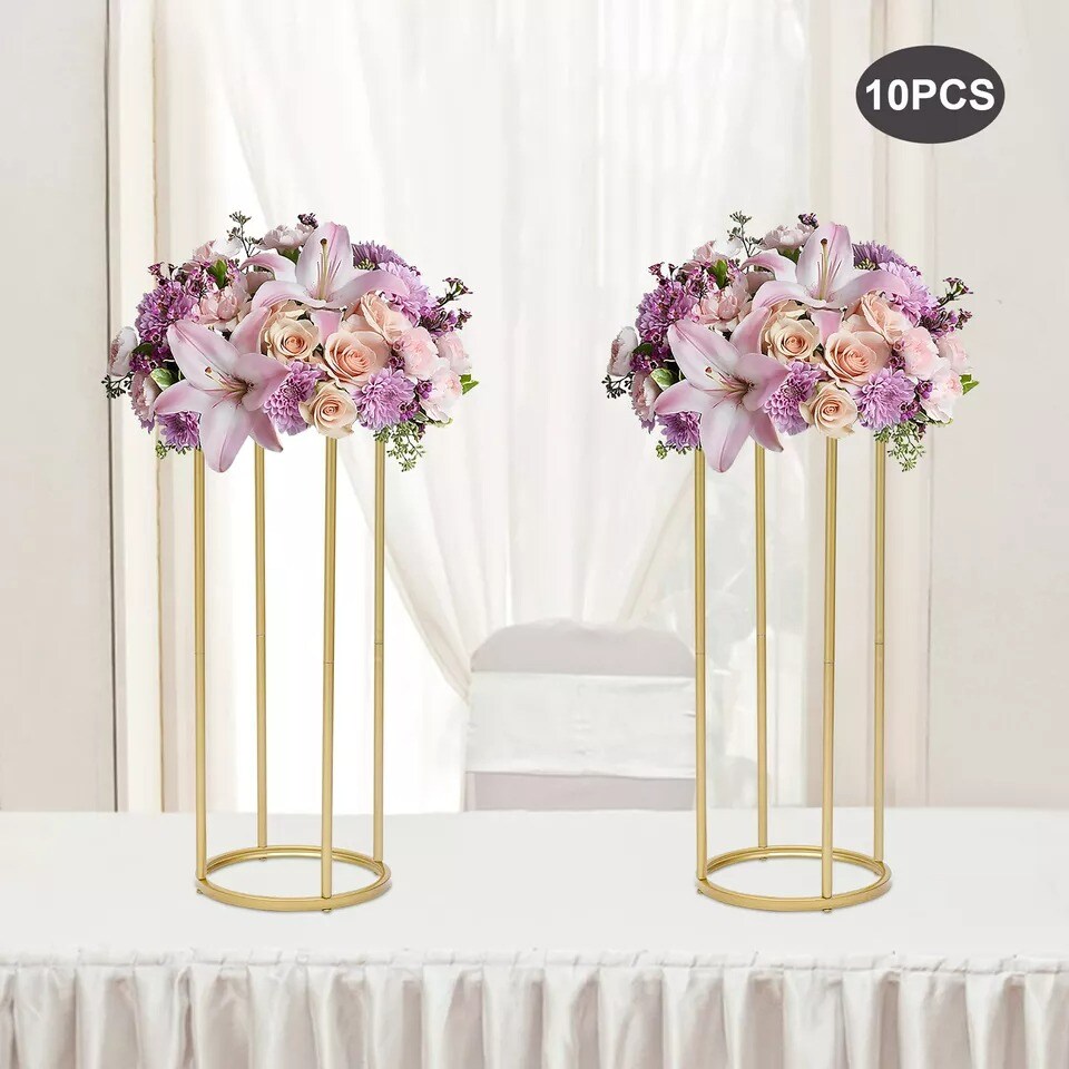 10stk. Flower Floor Stand Gold Flower Rack Flower Column Flower Vase Metal 60 cm