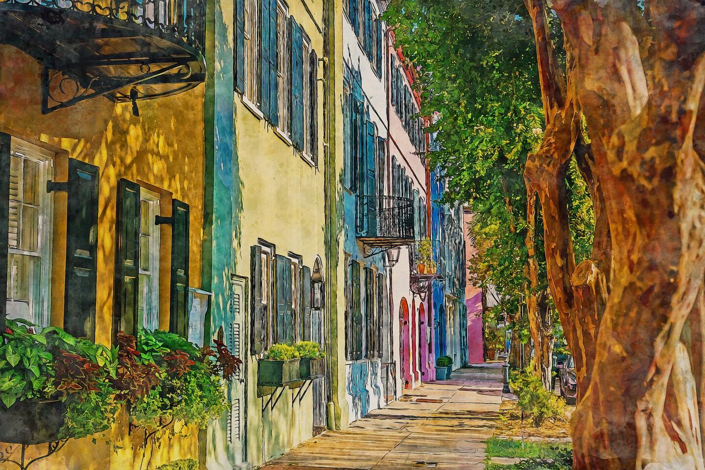 product name is Charleston South Carolina watercolor, Charleston wall art, Charleston Canvas watercolor, Charleston SC Print, South Carolina art, Watercolor