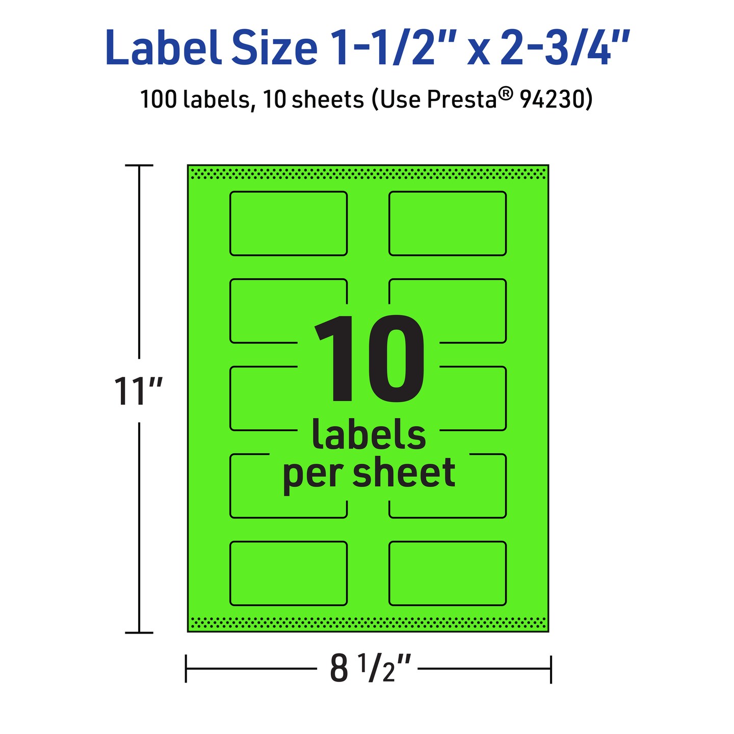 Avery Neon Green Paper Labels, 1.5&#x22; x 2.75&#x22; Rectangle
