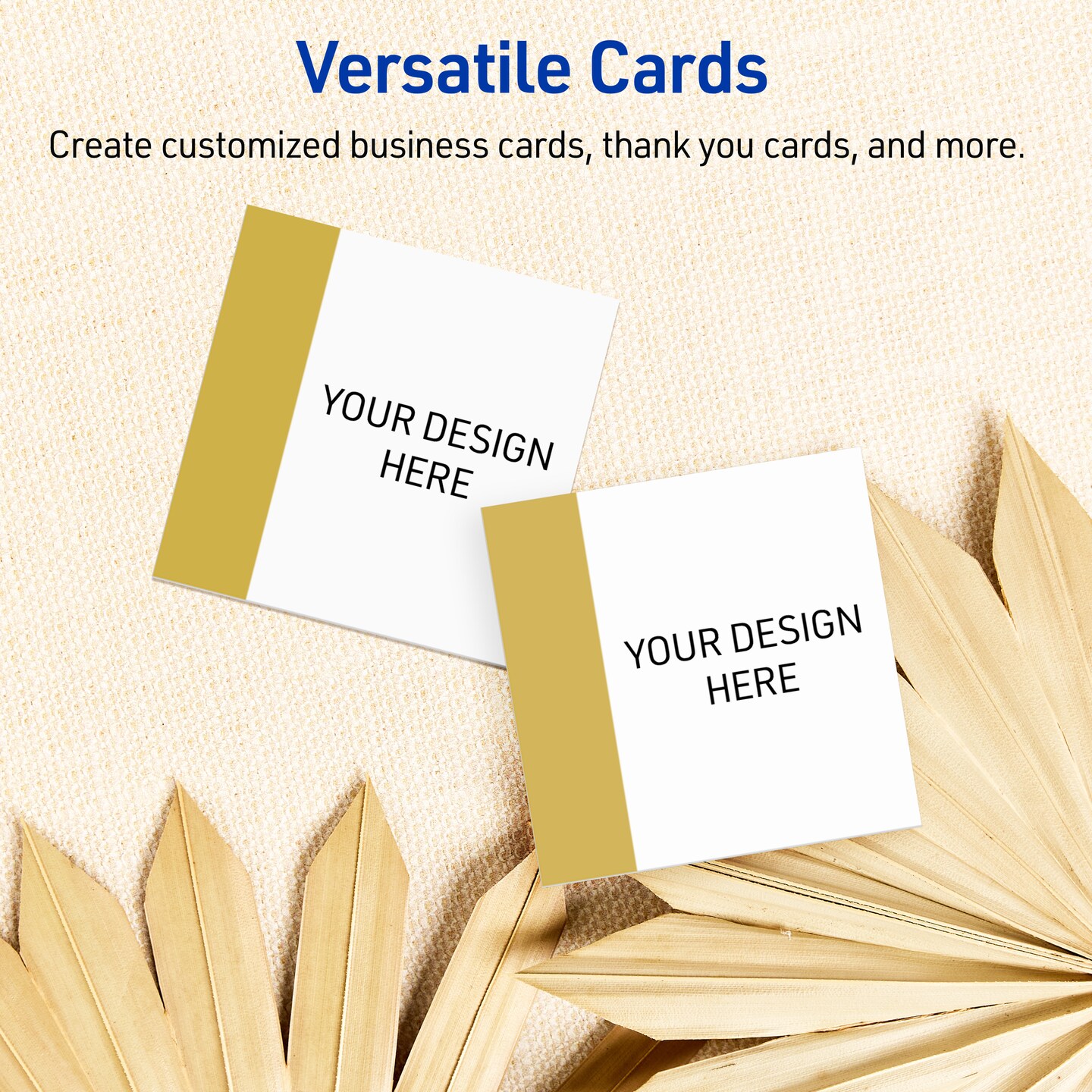 Avery Printable Square Cards, Gold-Dipped Edge, 2.5&#x22; x 2.5&#x22;, Matte White Square Cards, Laser/Inkjet, 90ct, Great for Business Cards