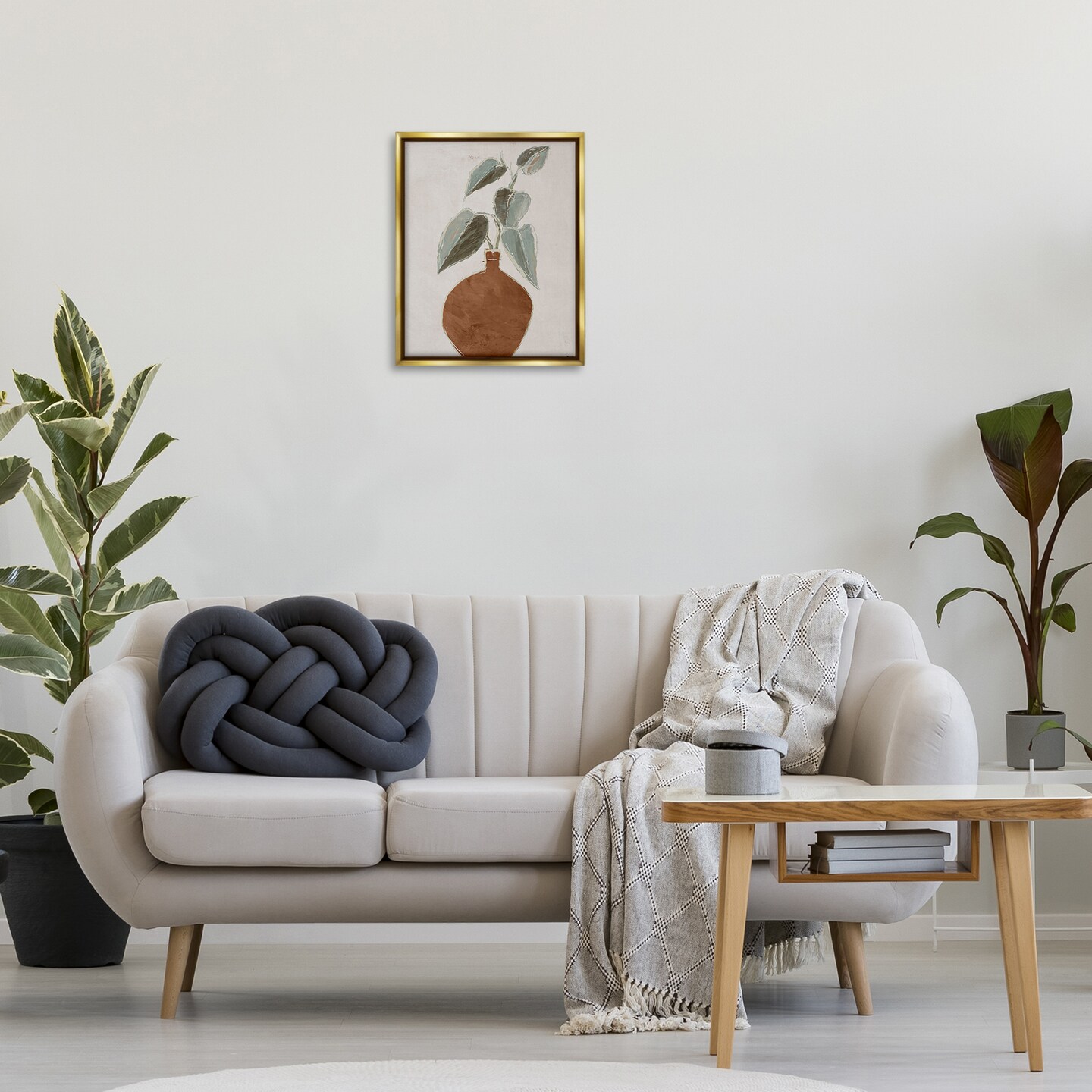 Stupell Industries Natural Tan Greenery Framed Floater Canvas Wall Art Design by Lorenzo Collective