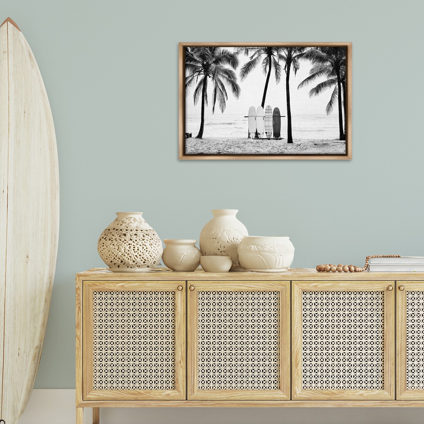 Stupell Industries Centered Surf Boards View Framed Floater Canvas Wall Art Design by Sisi and Seb