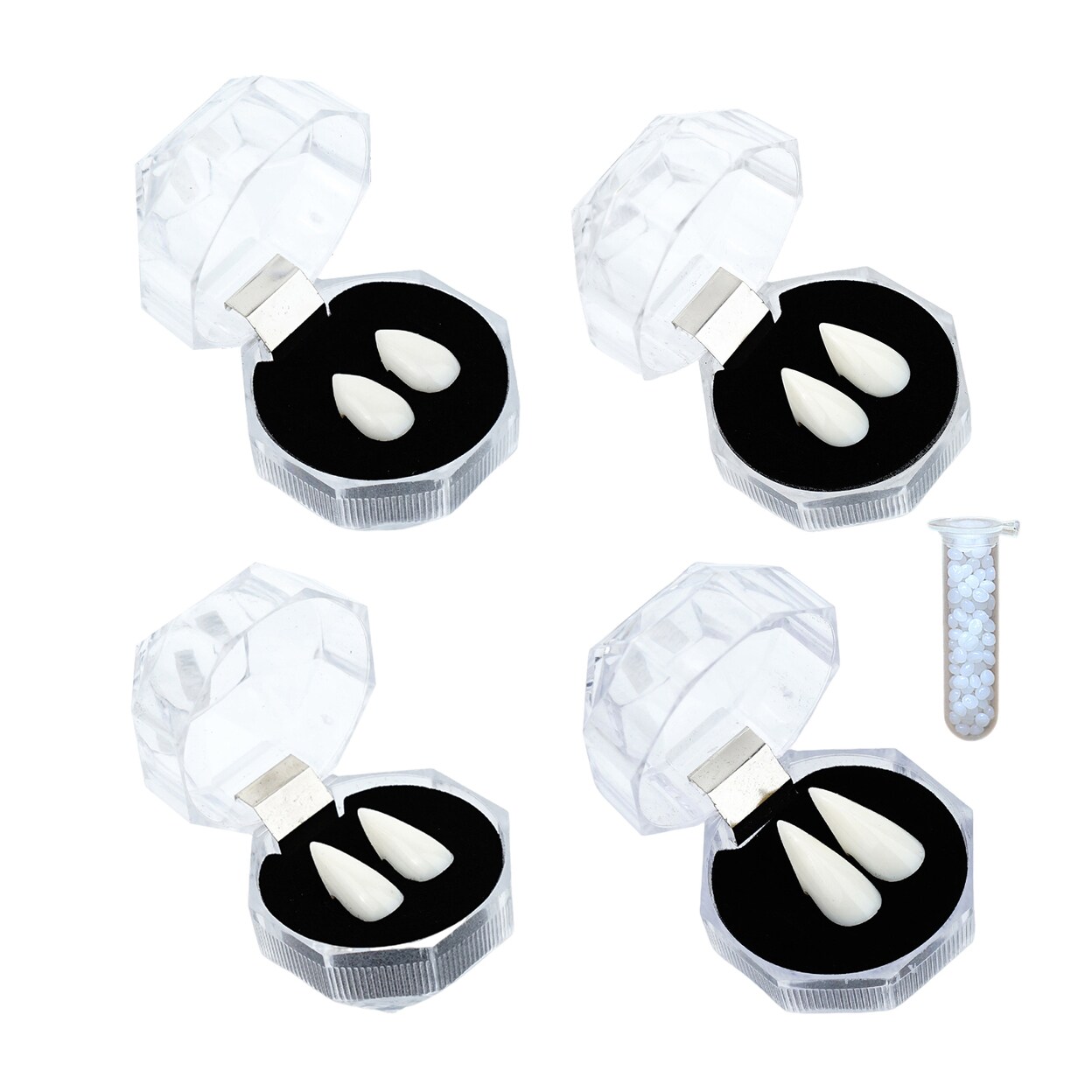 4Pcs Halloween Cosplay Fake Teeth With Adhesive 4 Sizes Faux Dentures Dress-Up Costume Party False Fangs Photo Props