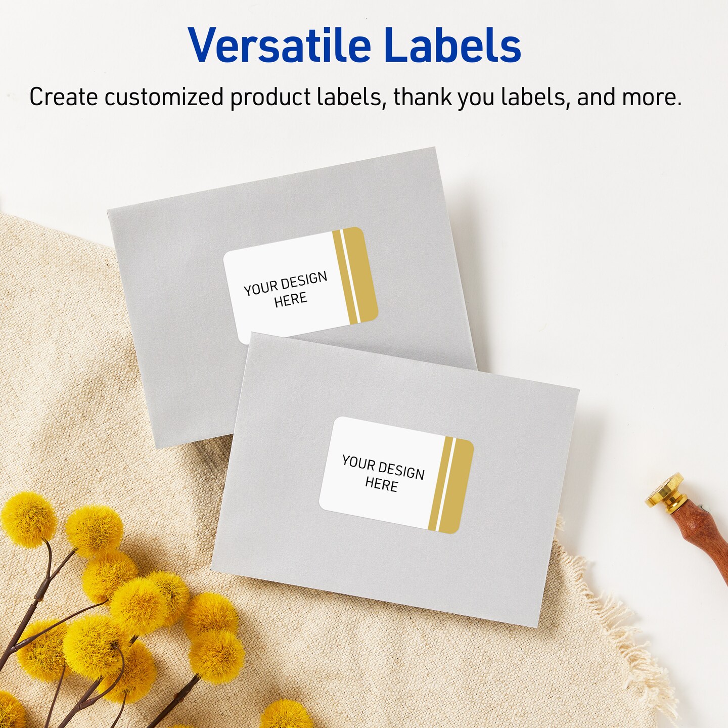 Avery Printable Rectangle Labels, Gold Double-Dipped Edge, 2&#x22; x 3&#x22;, Glossy White Rectangle Labels, Permanent, Laser/Inkjet, 80ct, Great for Product Labels