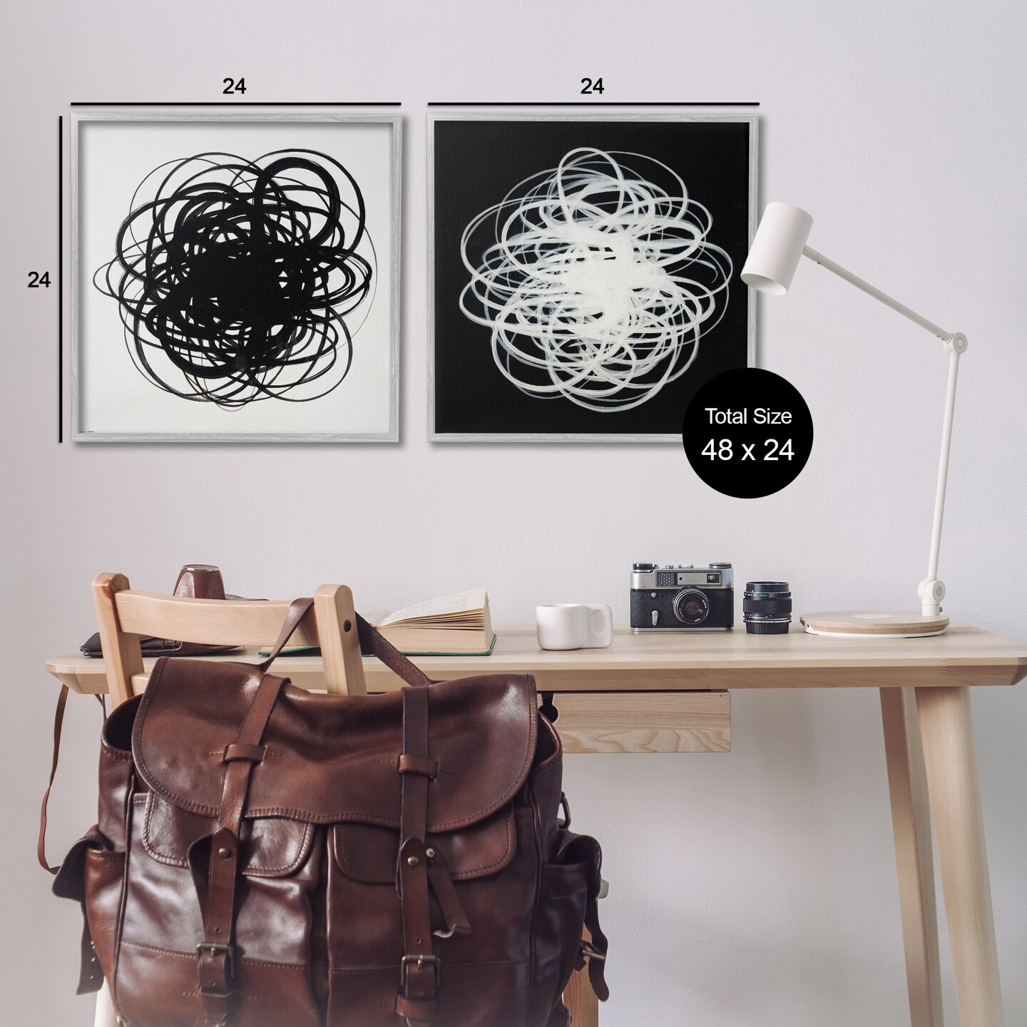 Stupell Industries Black & White Tangled Lines 2 pc Framed Giclee Wall Art Set Design by Haxton