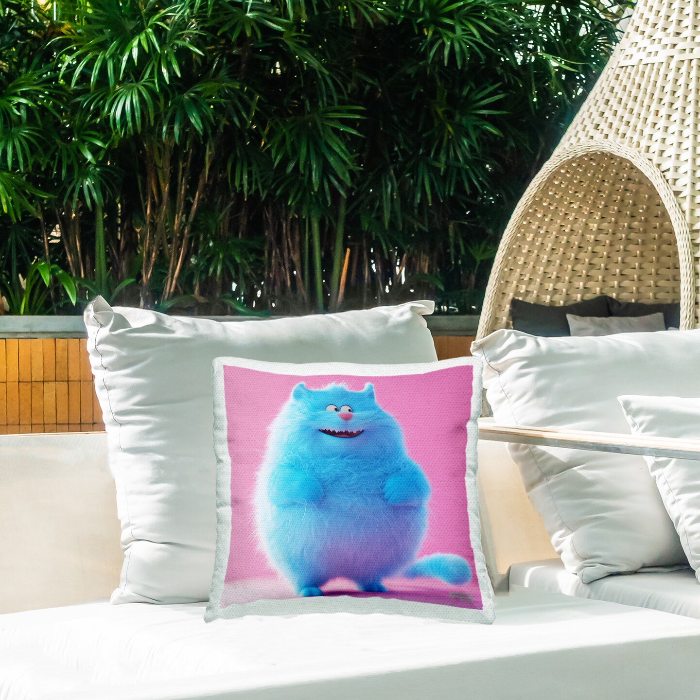 Funny Blue Cat Outdoor Printed Pillow Design by RB, 18 x 7 x 18