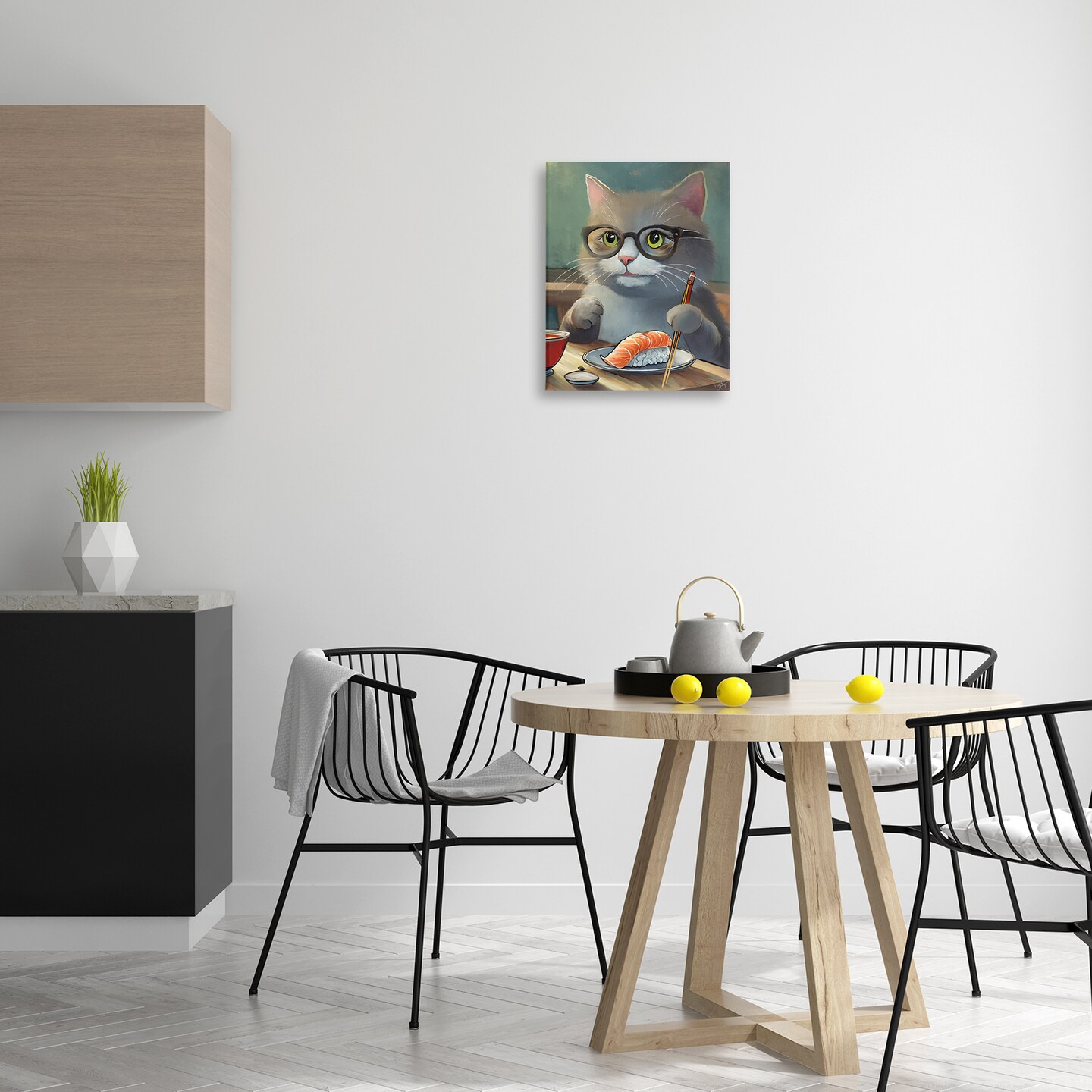 セントマイケル　EATING LIKE AN ANIMAL Ｍ Stupell Industries Cat Eating Sushi Framed Giclee Wall Art