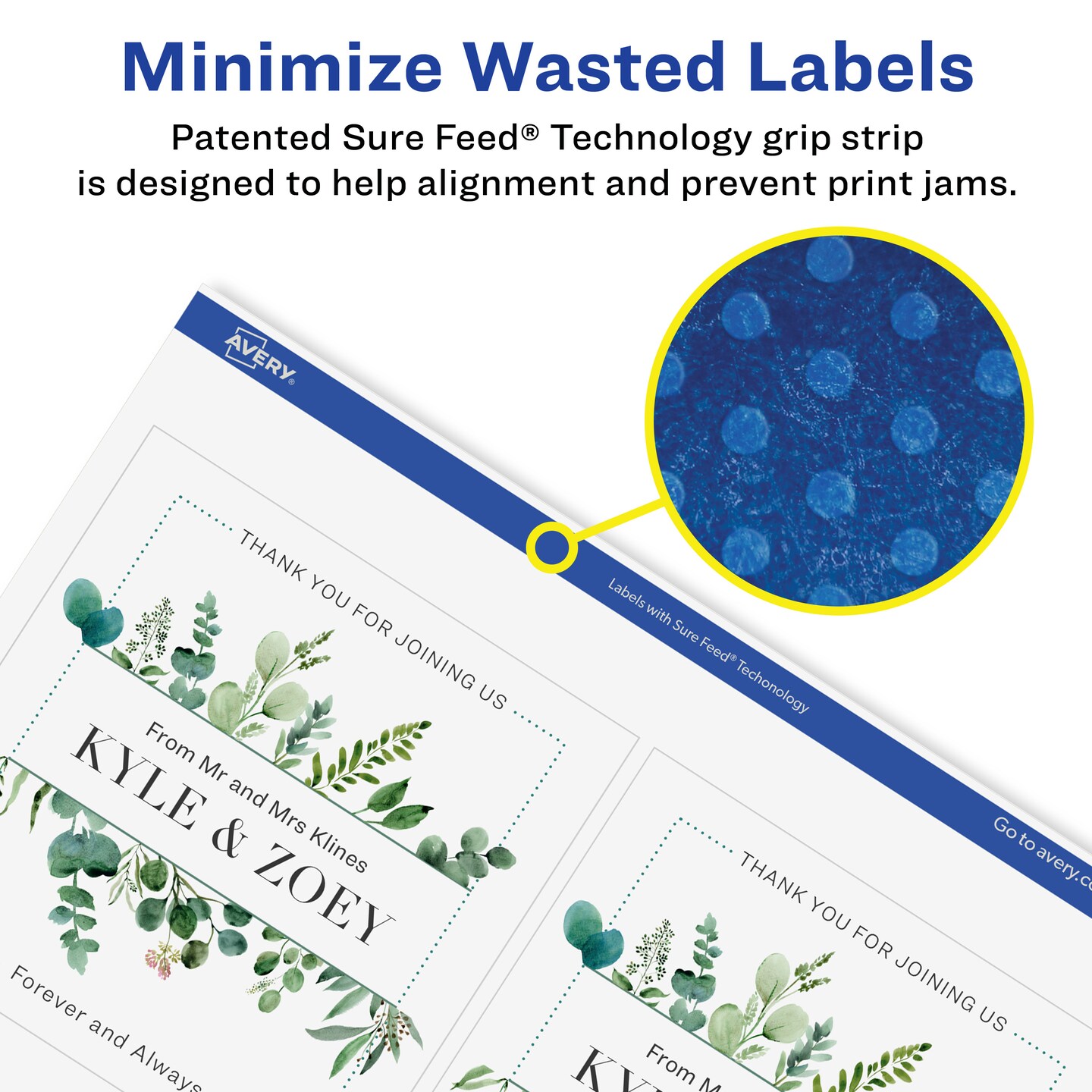 Avery Matte White Removable Square Labels with Sure Feed Technology, 4" x 4"