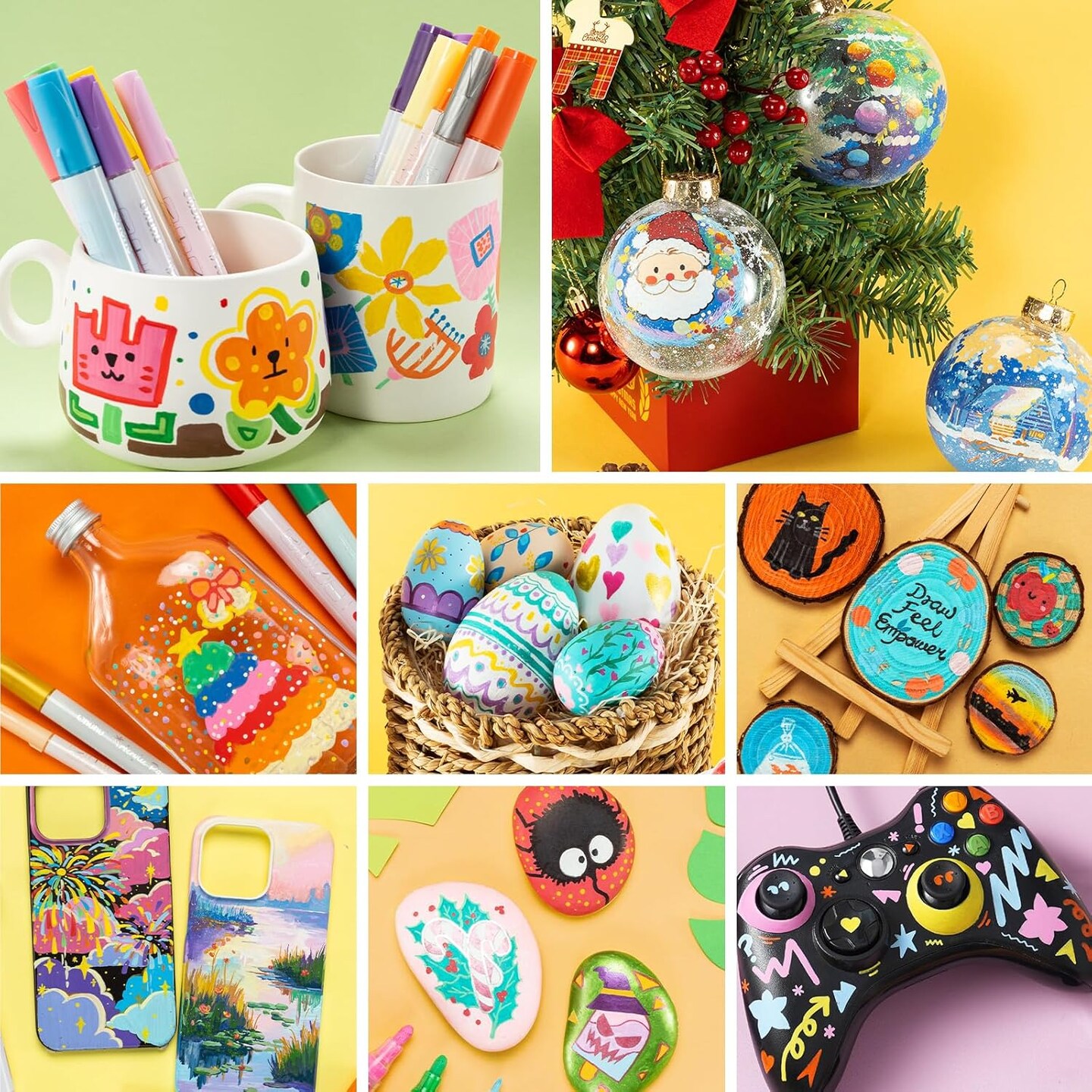 Ohuhu Acrylic Paint Markers 48 PCS 24 Colors Double Pack of Fine Tip & Reversible Tips (Chisel & Round) Acrylic Markers High Opacity Paint Pens for Rock Painting Easter Egg Wood Glass Ceramic Canvas