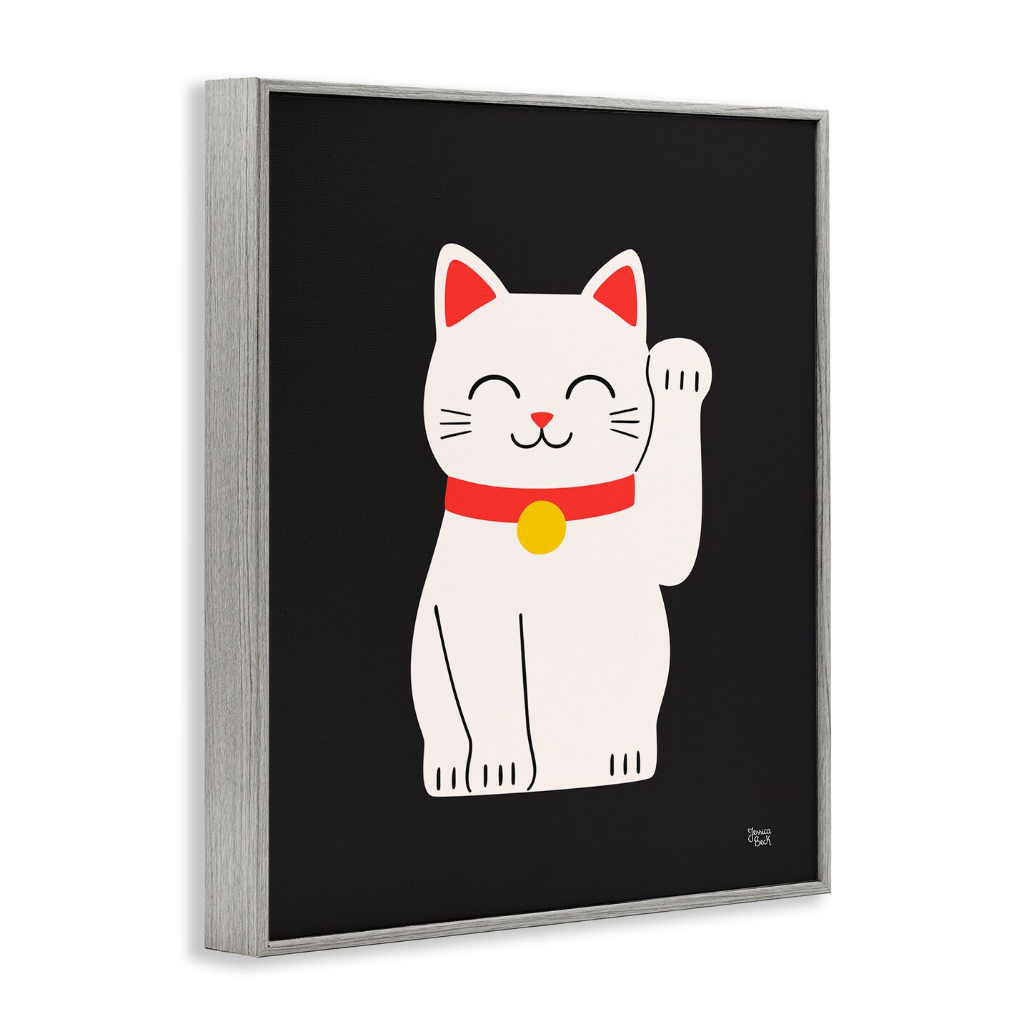 Stupell Industries Maneki Neko Lucky Cat Framed Giclee Wall Art Design by Jessica Beck