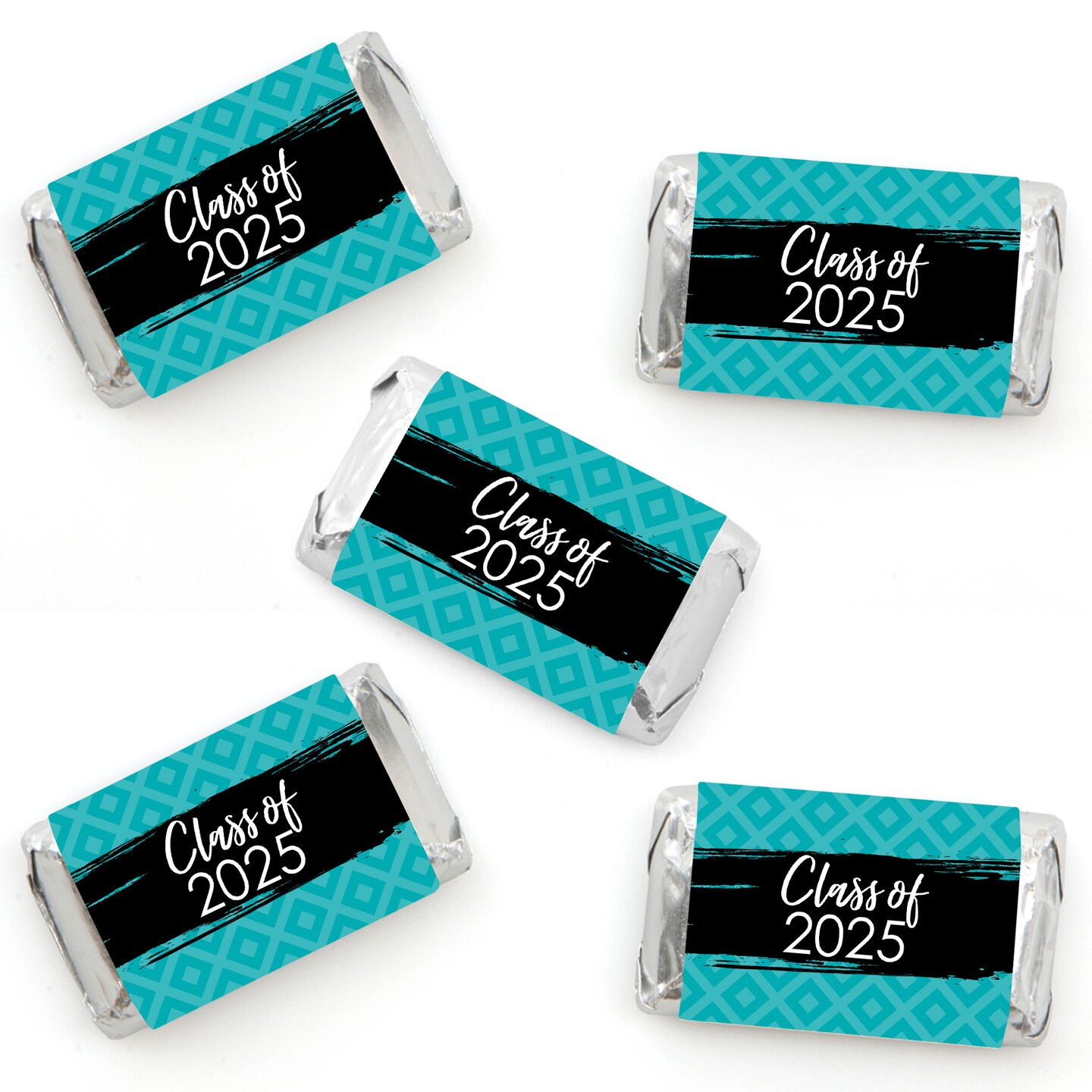 Big Dot of Happiness 2025 Teal Graduation Party - Mini Candy Bar Wrapper Stickers - Small Favors - 40 Count