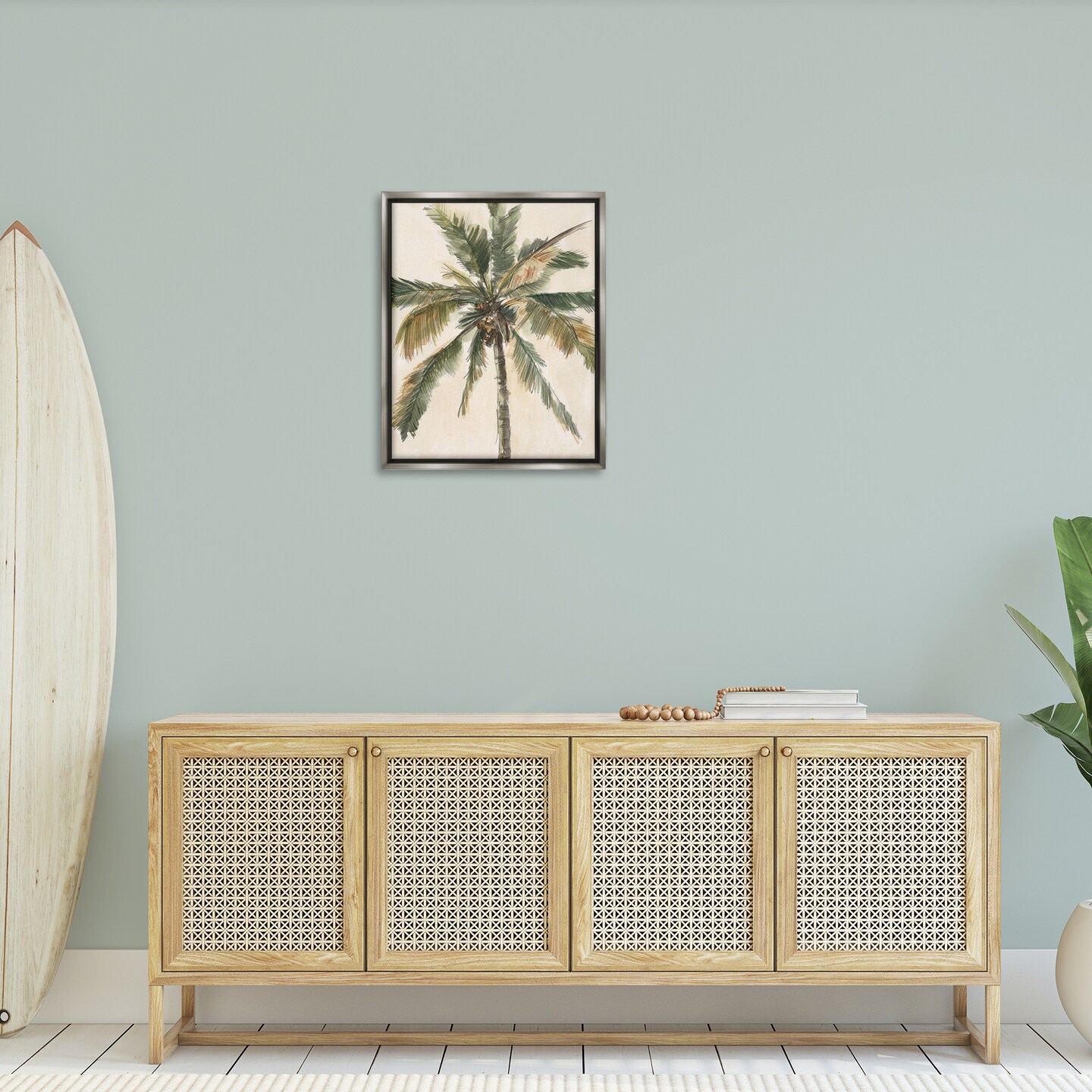 Stupell Industries Palm Tree on Beige Framed Floater Canvas Wall Art Design by Ethan Harper