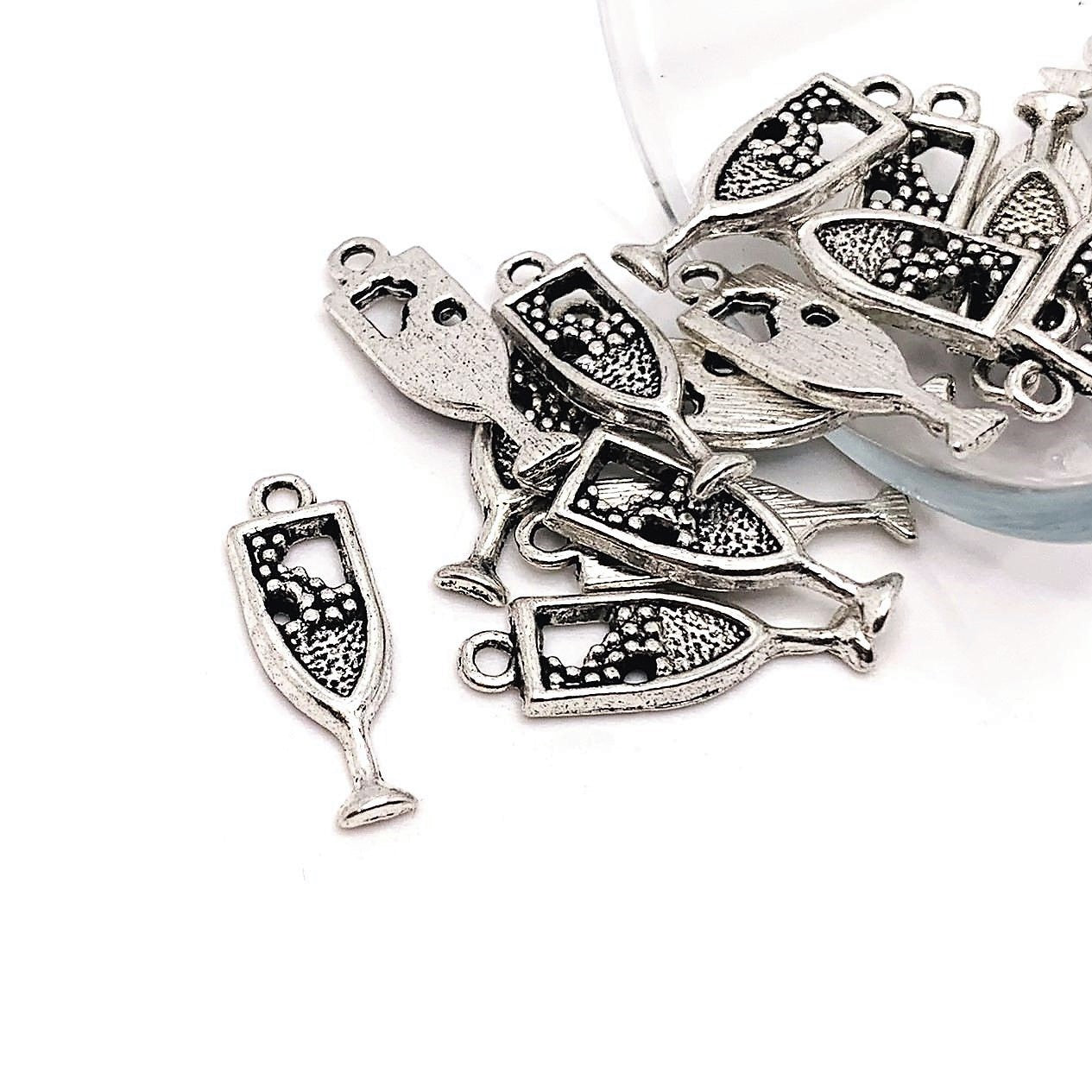 4, 20 or 50 Pieces: Silver Champagne Flute Charms