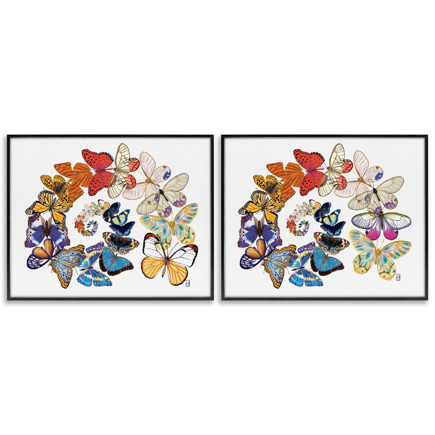 Stupell Industries Fly Away Butterfly Spirals 2 pc Framed Giclee Wall Art Set Design by Ann Jasperson