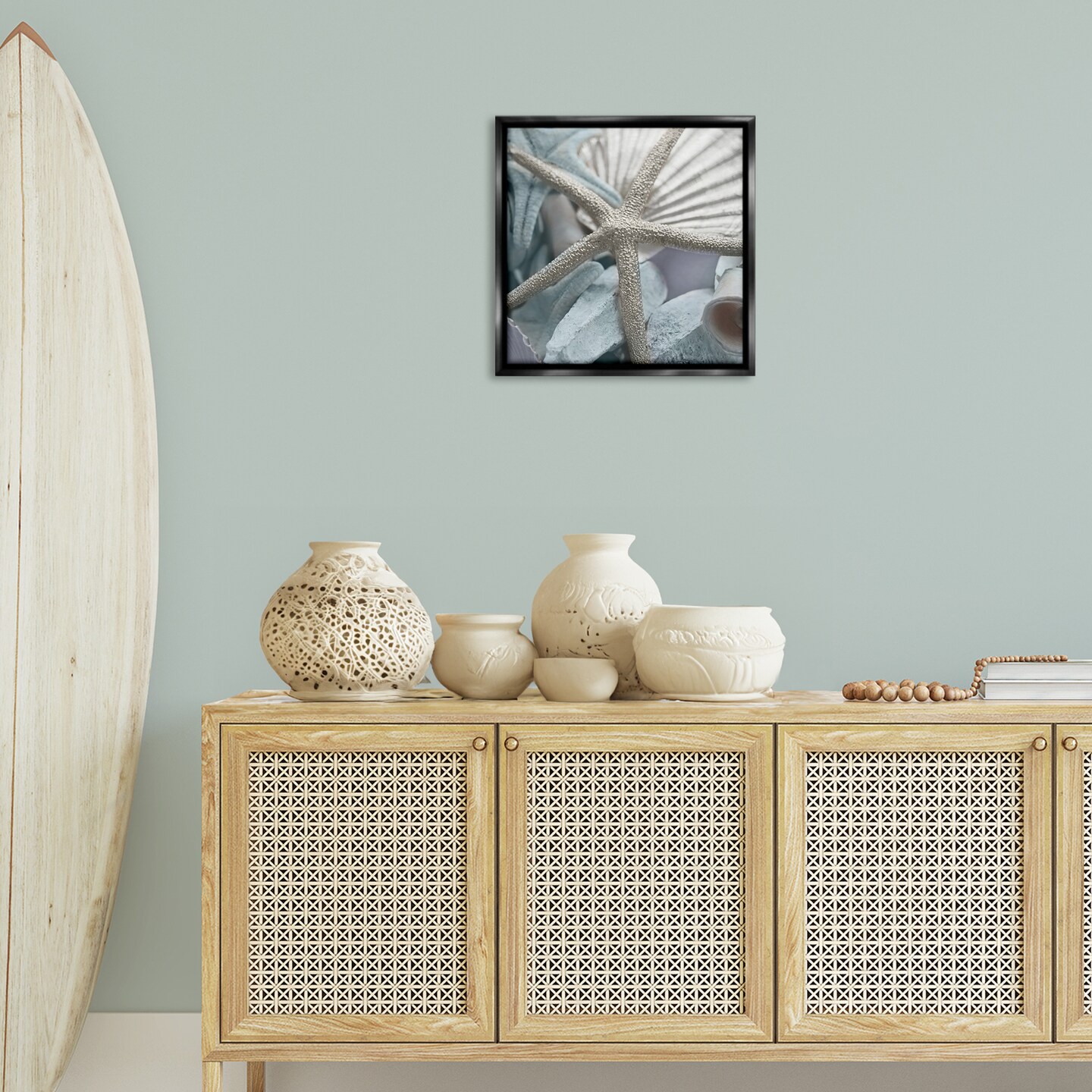 Stupell Industries Seashells &#x26; Starfish Framed Floater Canvas Wall Art Design by Susan Bryant