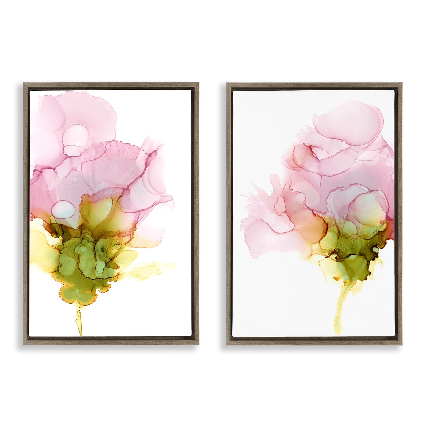 Stupell Industries Blooming Pink Ink Blossom 2 pc Framed Floater Canvas Wall Art Set Design by Jennifer Goldberger