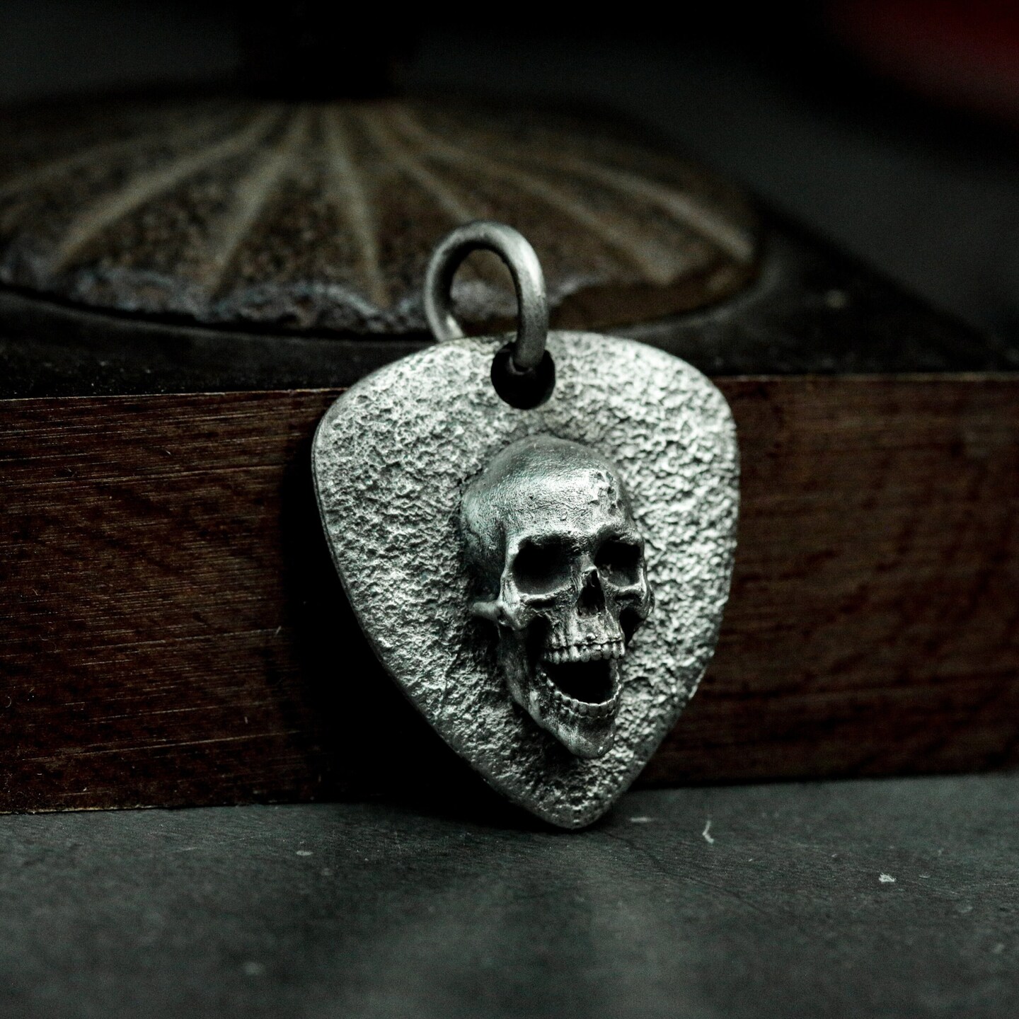 Skull Guitar Pick Pendant: 925 Sterling Silver Rocker Necklace
