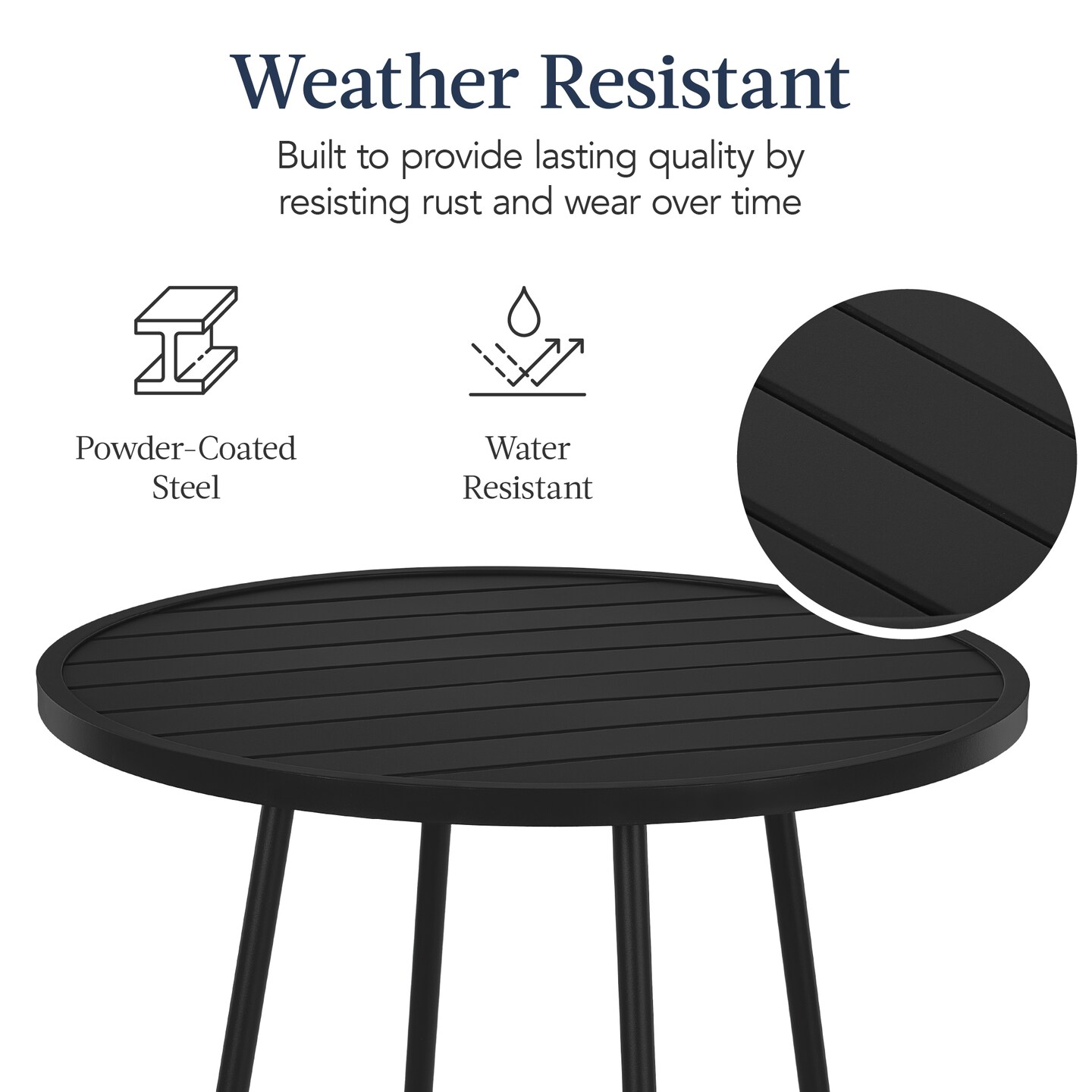 Best Choice Products 3-Piece Steel Patio Bar Height Round Bistro Set w/ Backless Stools, Slatted Design
