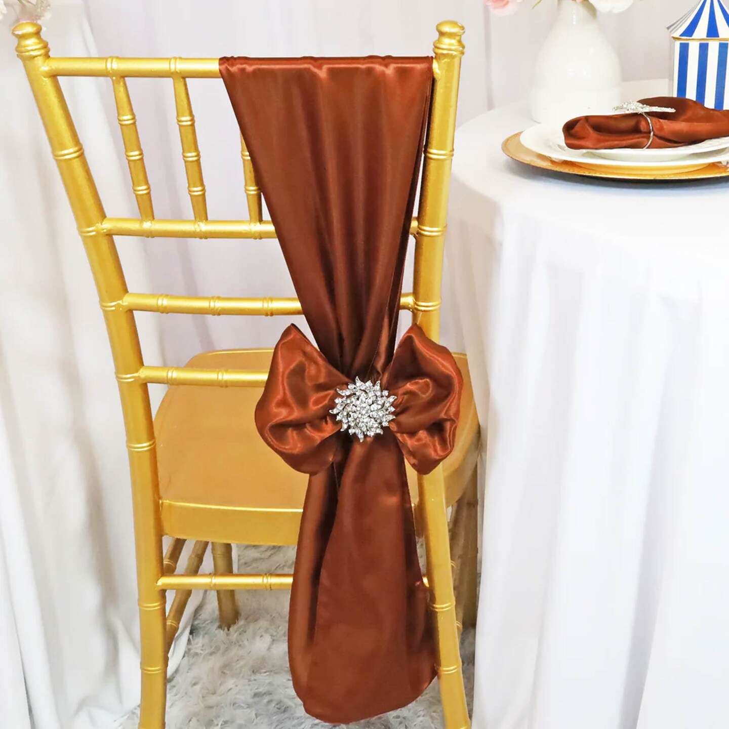 10 Pieces Cognac Satin Chair Sashes 8&#x22;x108&#x22; Elegant Event Decor