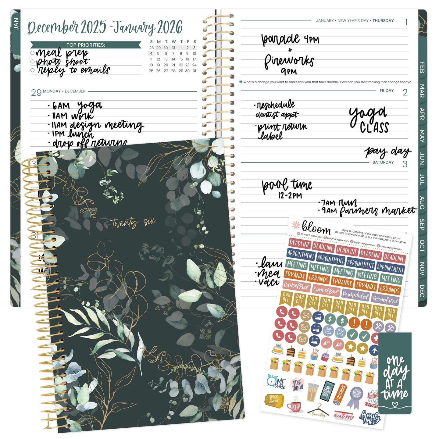 bloom daily planners 2026 Soft Cover Weekly &#x26; Monthly Planner, 5.5&#x22; x 8.25&#x22;, Eucalyptus, Green