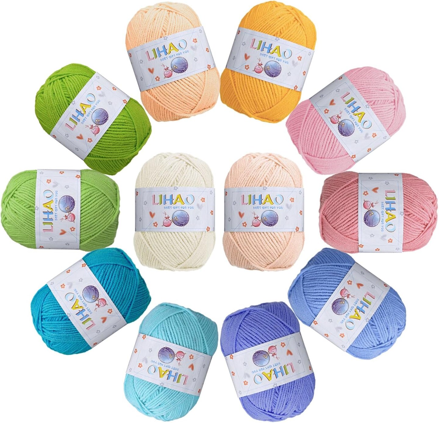 12pcs Acrylic Yarns - 4 Ply, 2500 Yards
