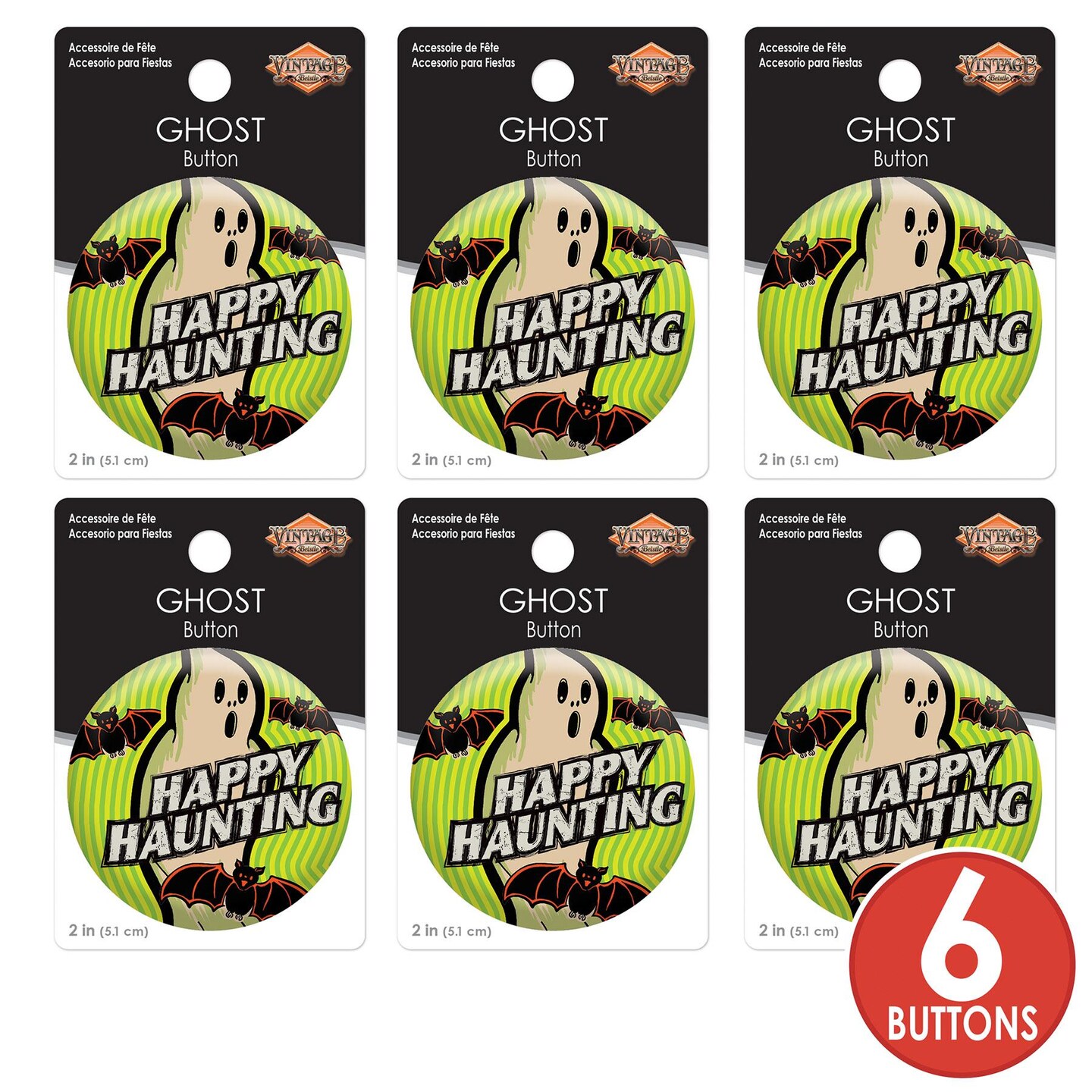6 Pack Beistle Vintage Halloween Ghost Button
