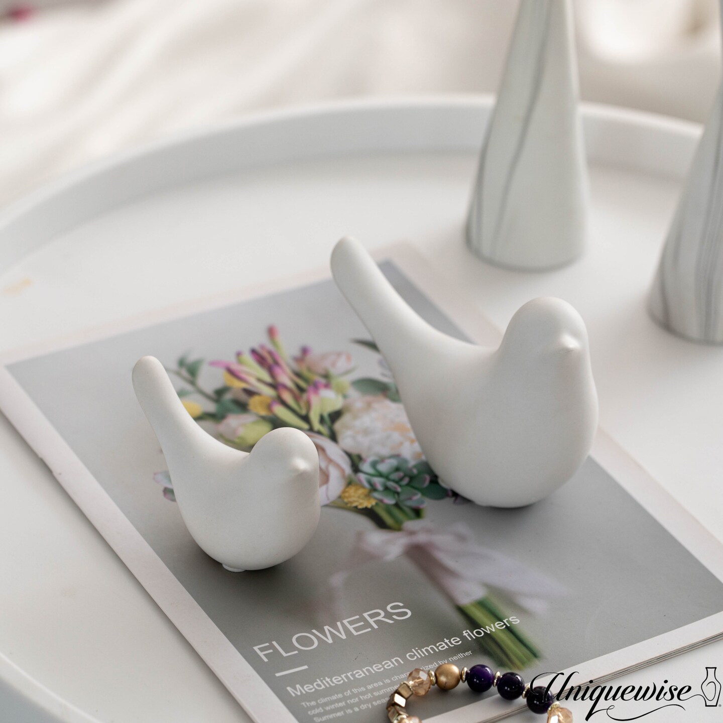 Uniquewise White Ceramic Bird Statue