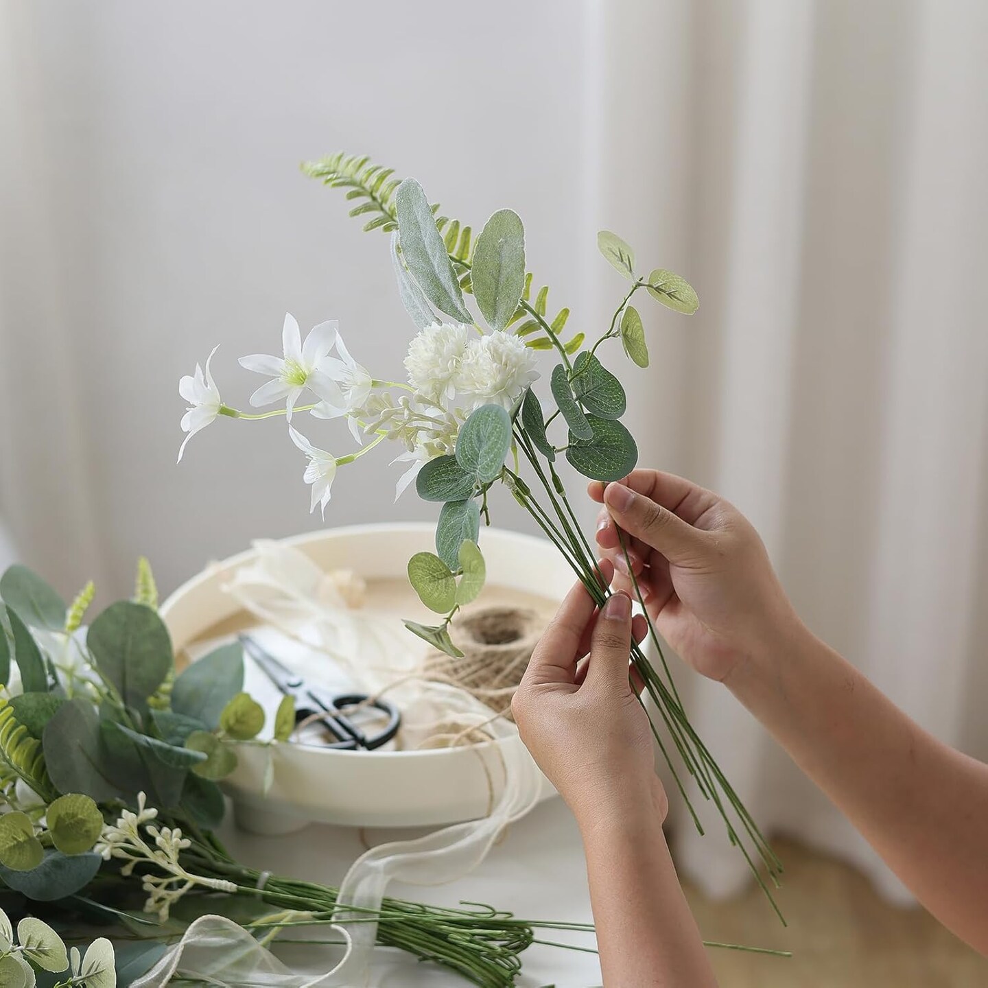 Artificial Greenery Stems Box Set(Pack of 65pcs) with 8 Kinds of Faux Plants and Fake Flowers