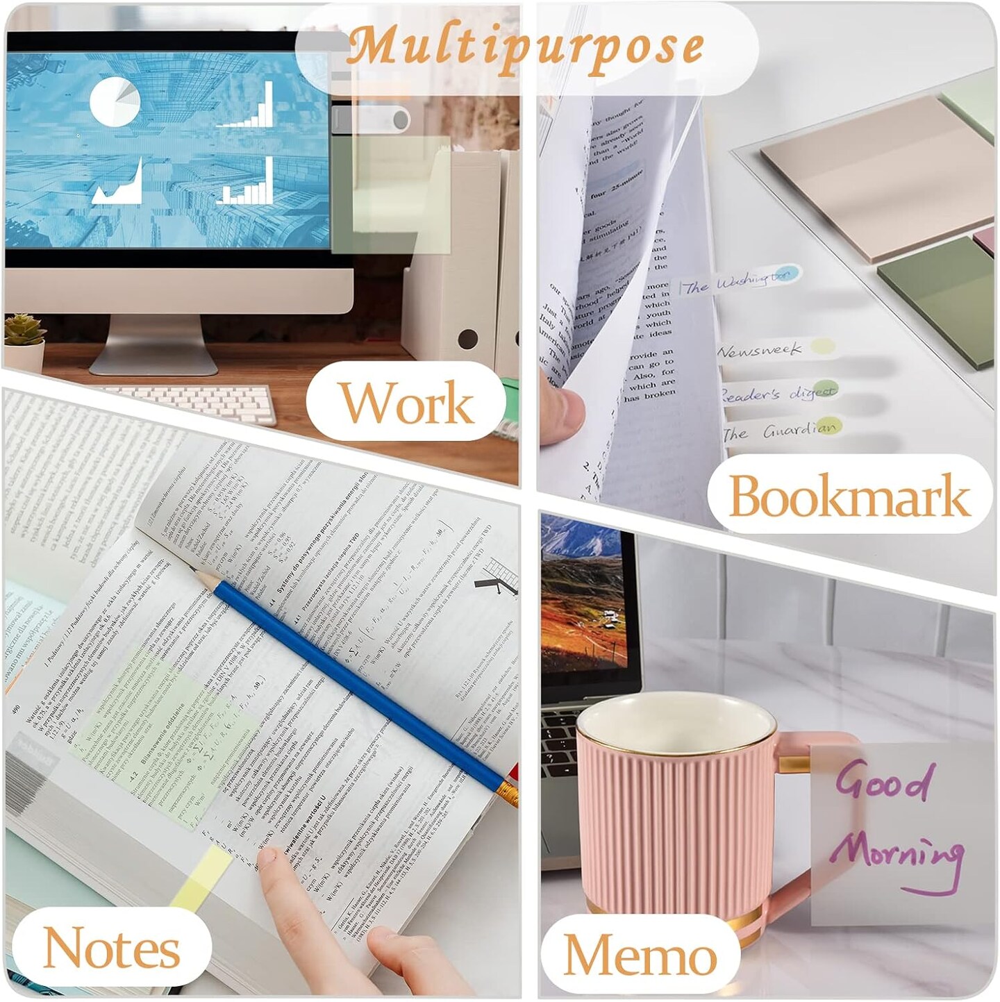 700 Sheets Transparent Sticky Notes, Clear Waterproof See Through Memo Pad, Self-Adhesive Translucent Writable Index Tabs for Annotating Books, Office &#x26; School Study Supplies