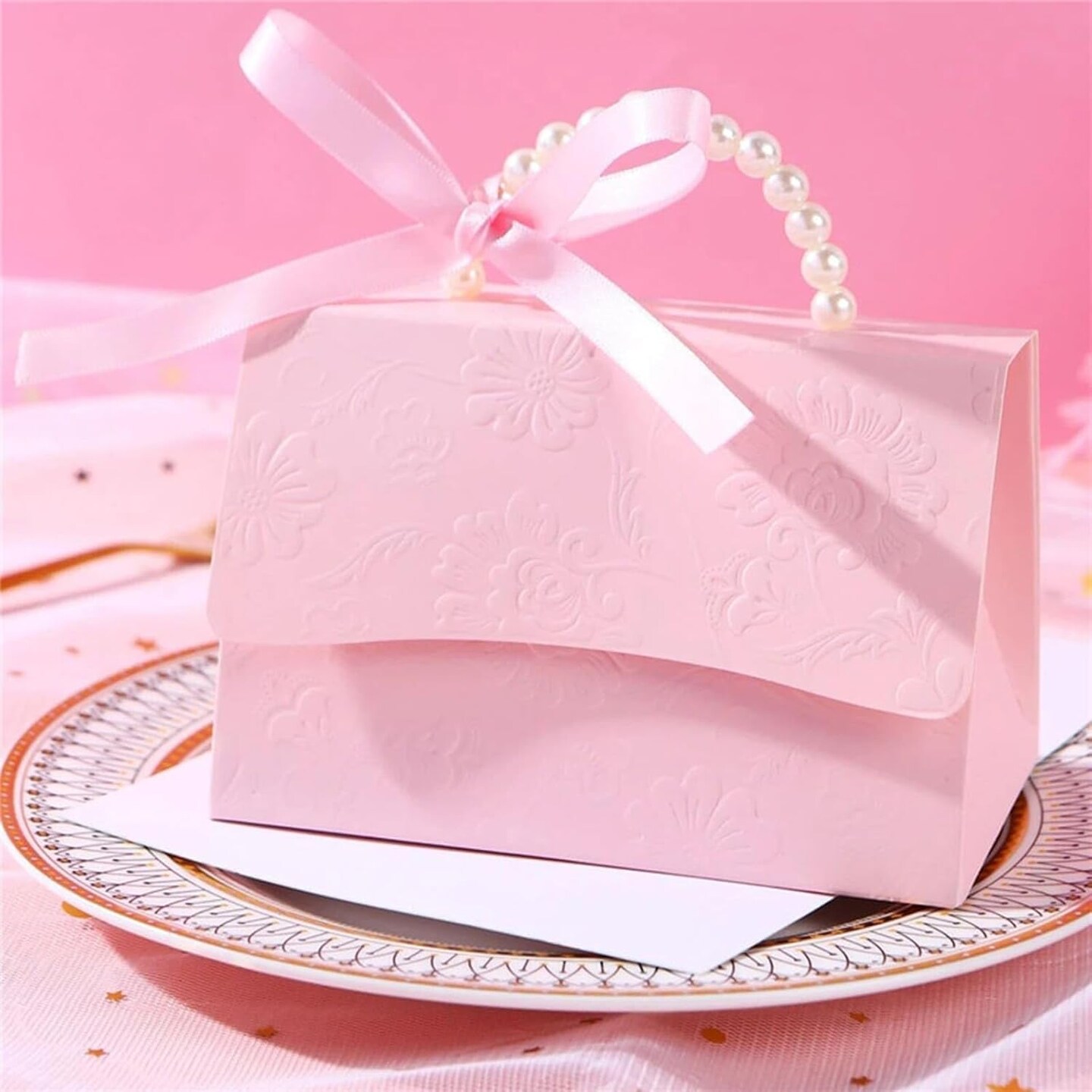 10 Pcs Pink Pearl Paper Gift Boxes – Elegant Favor Boxes with Ribbon for Weddings, Bridesmaids, Bridal Showers, Baby Showers, and Special Occasions (Large, Pink)