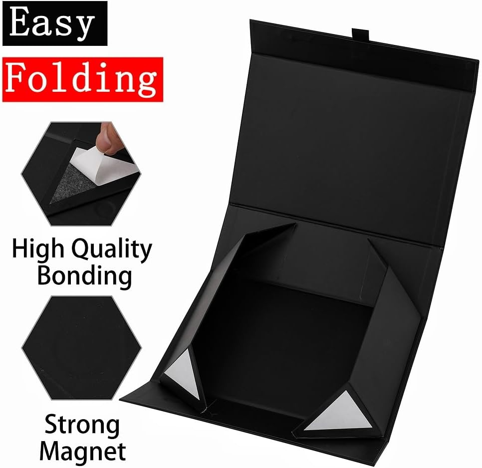 Black Gift Box Large 13.5x11.8x4.7 Inches, Black Gift Boxes for Presents with Magnetic Closure Lid, Luxury Gift Box Rectangle Collapsible Boxes for Gift Packaging