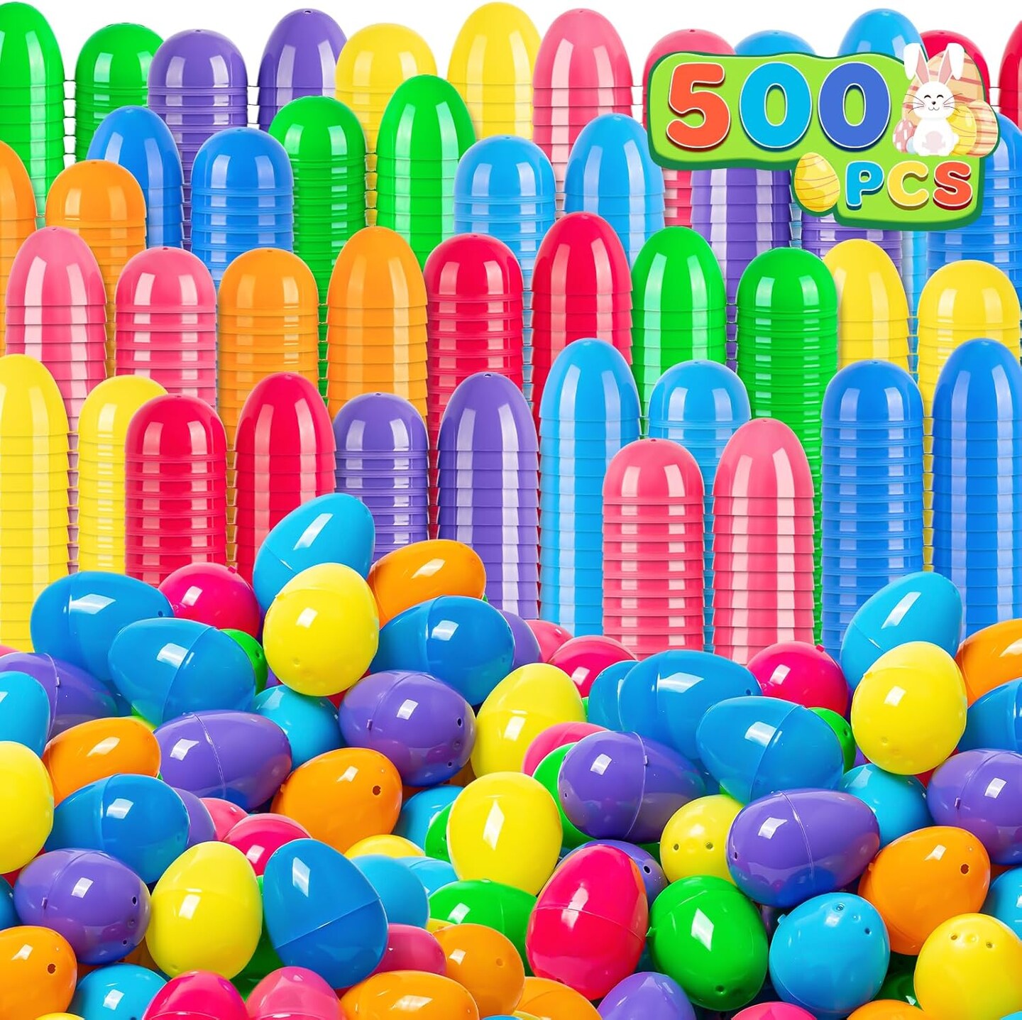 500 PCS Plastic Easter Eggs, 2.4'' Bulk Empty Easter Eggs in 6 Colors, Hinged Fillable Eggs for Easter Egg Hunt, Surprise Eggs, Basket Stuffers Fillers