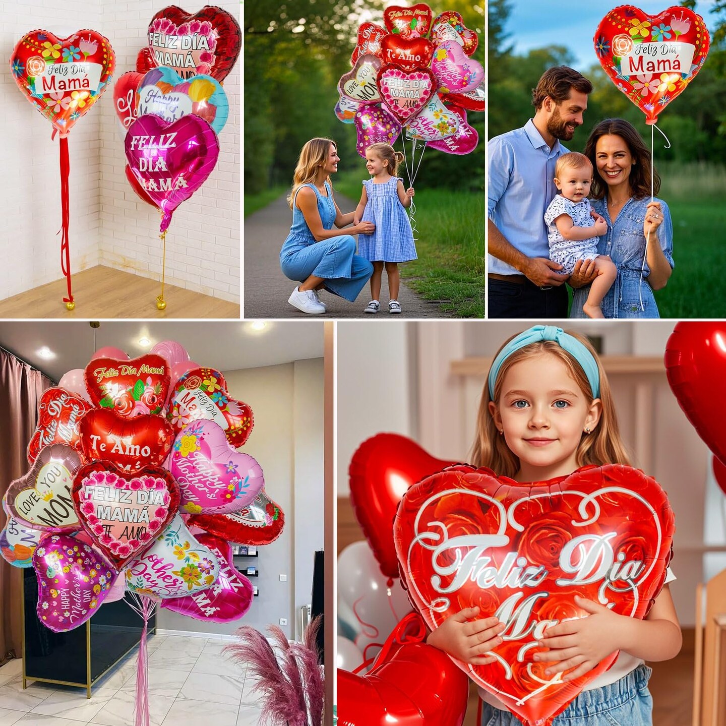 36Pcs Mother&#x27;s Day Balloons, Happy Mom Foil Mylar Day Balloons, Mama Red Heart Balloons for for Best Mom Ever Mom Birthday Party Decoration